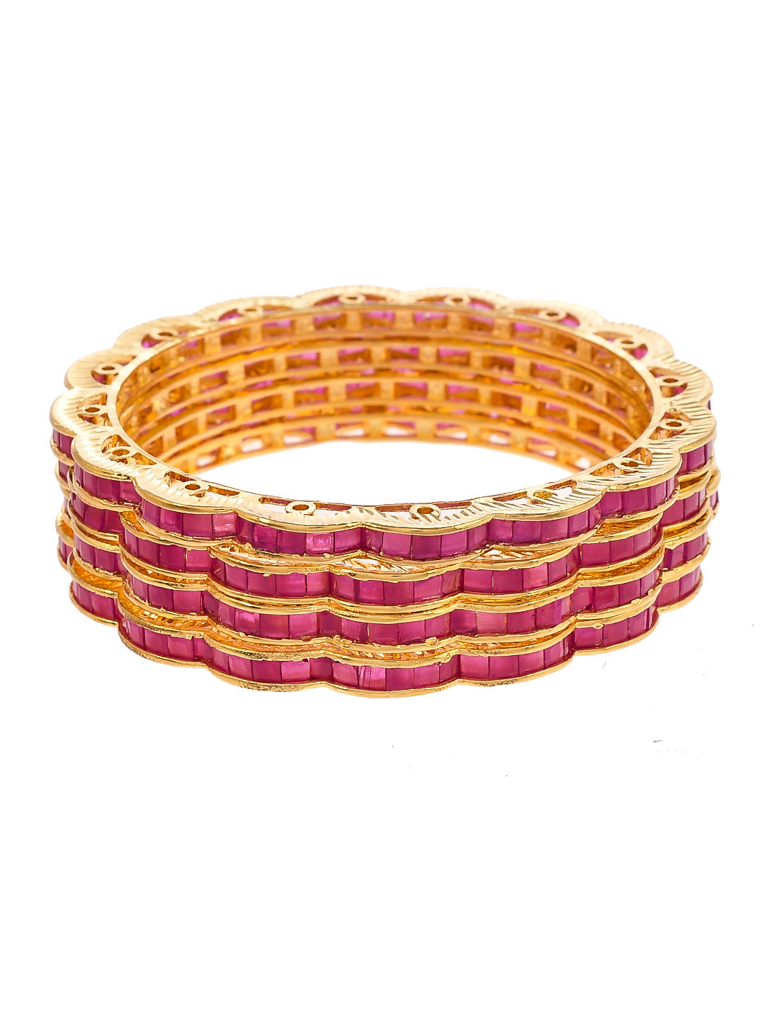 14K Gold Plated Pink Statement Bangles - Set of 2