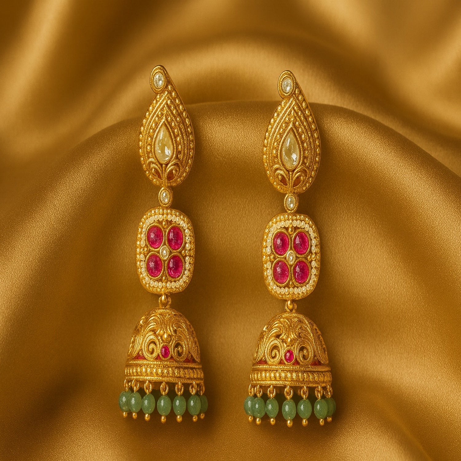 Zevar Club 22K Gold-Plated Aqua Blue Beaded & Purple Floral Kundan Statement Necklace Set