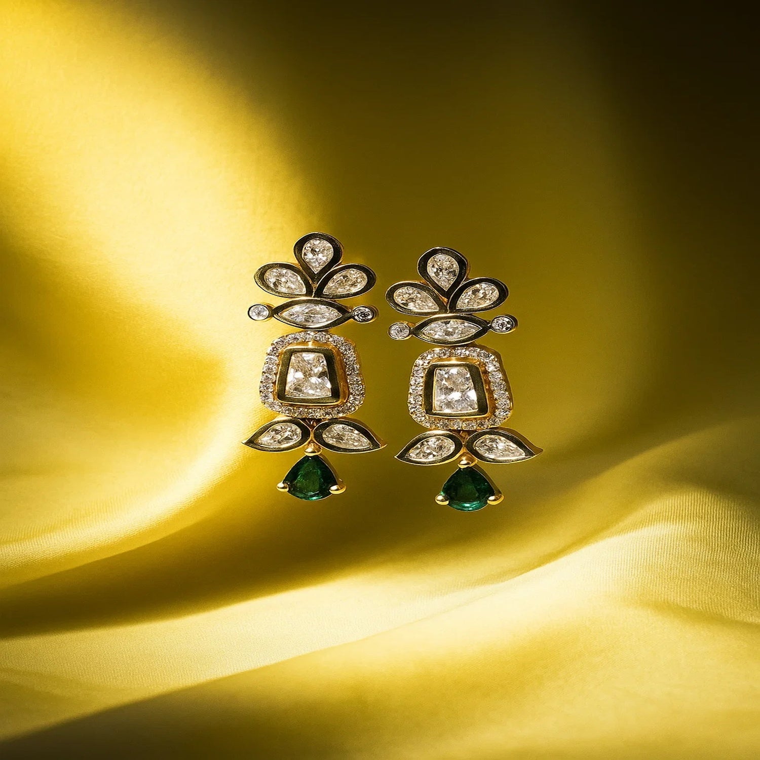 Zevar Club 22K Gold-Plated White Kundan & Emerald Green Studded Cubic Zirconia Accents Bridal Statement Necklace Set