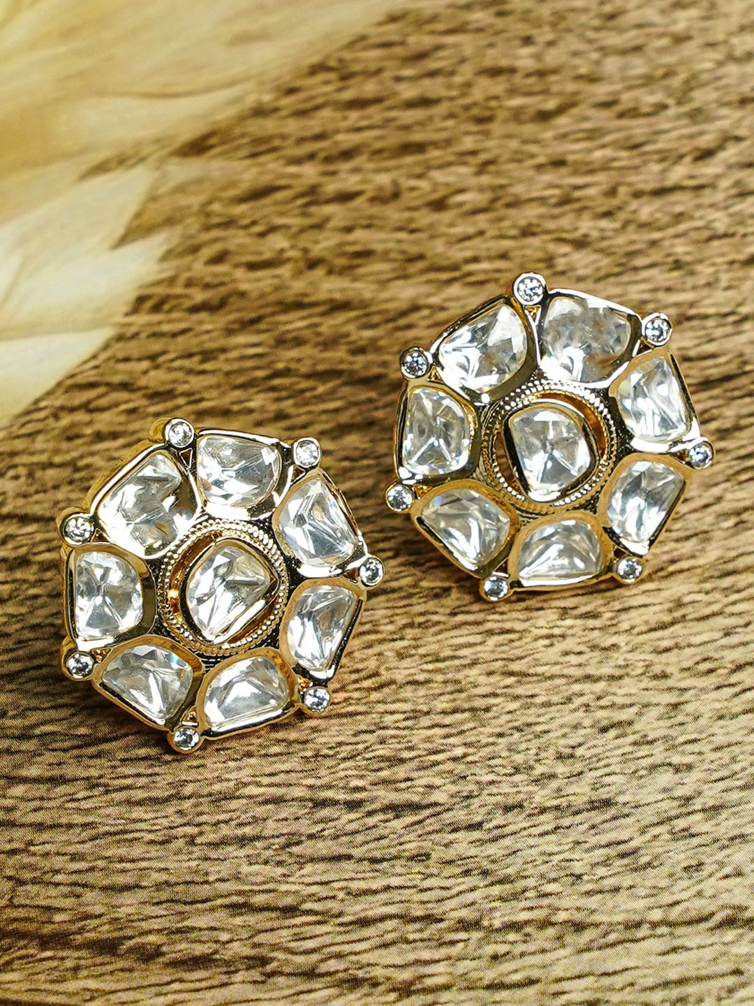 Zevar Club 18K Gold-Plated Octagon Kundan Studs
