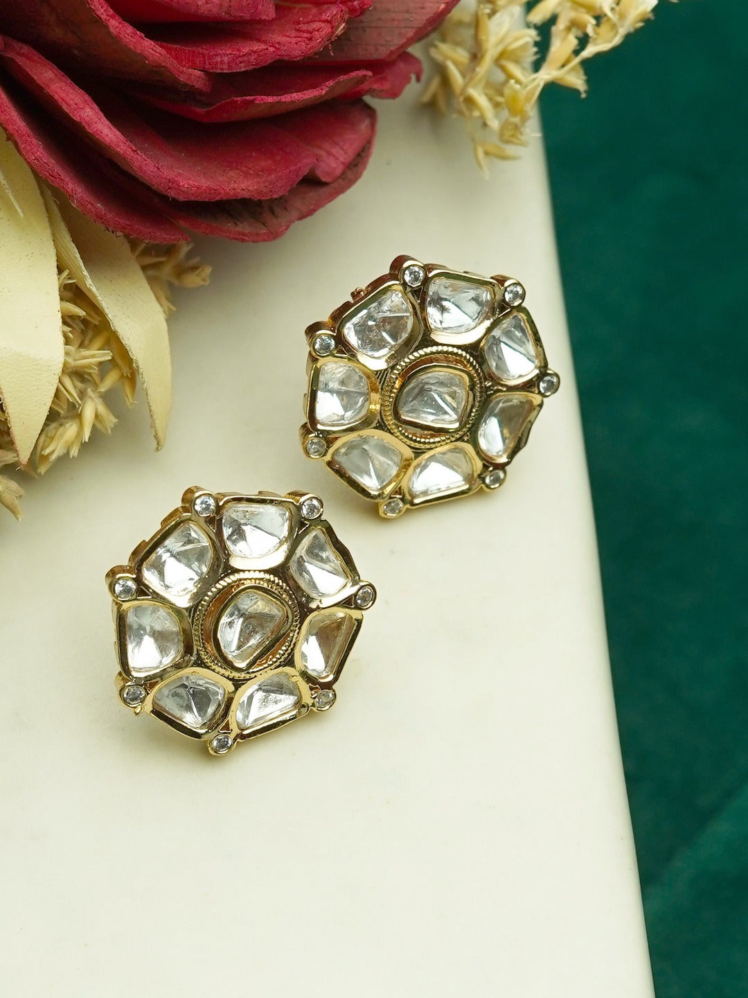 Zevar Club 18K Gold-Plated Octagon Kundan Studs