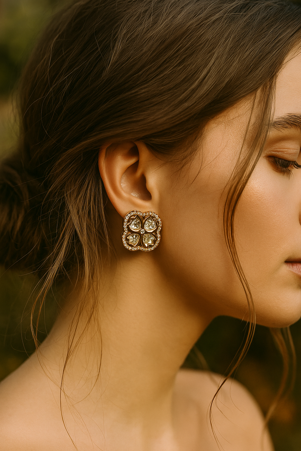 Zevar Club 12K Gold-Plated Lotus Kundan Diamond Studs