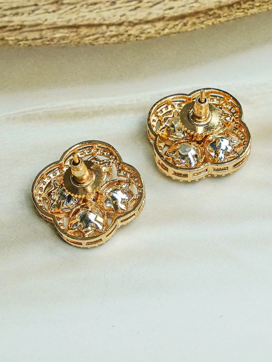 Zevar Club 12K Gold-Plated Lotus Kundan Diamond Studs
