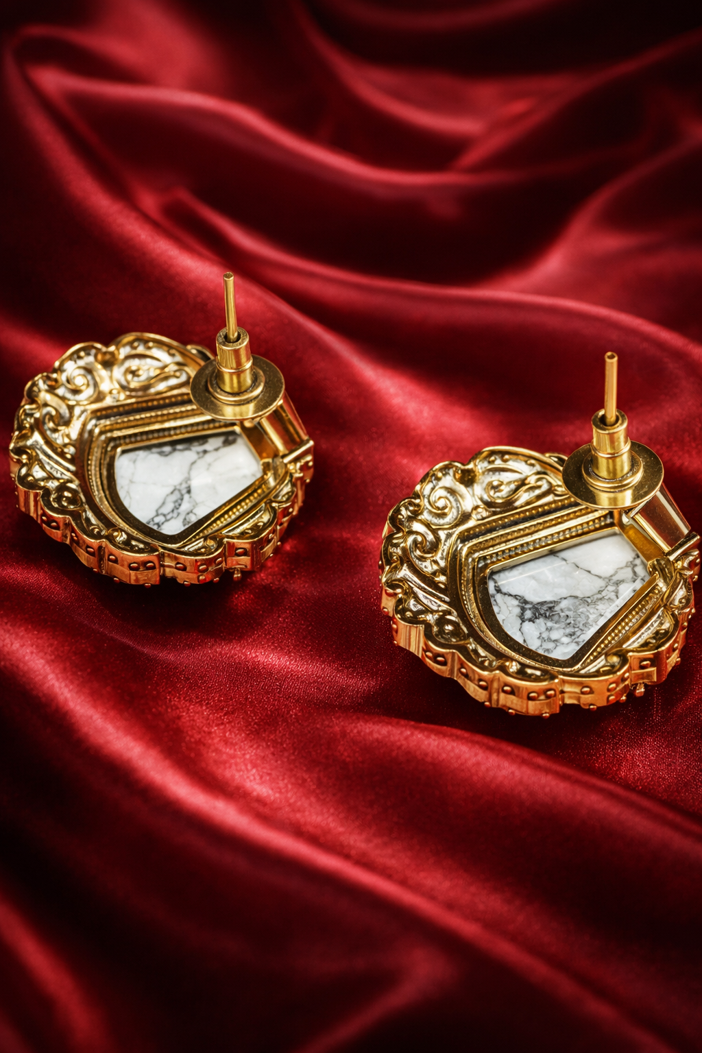 Zevar Club Rhodium-Plated Marble-Effect White Gemstone & AAA Cubic Zirconia Statement Stud Earrings