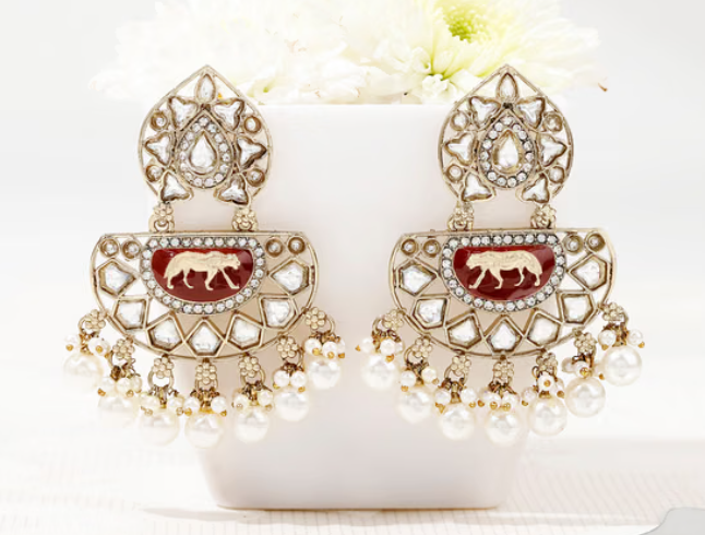 Bridal Statement Kundan Pearl Chandbali Earrings