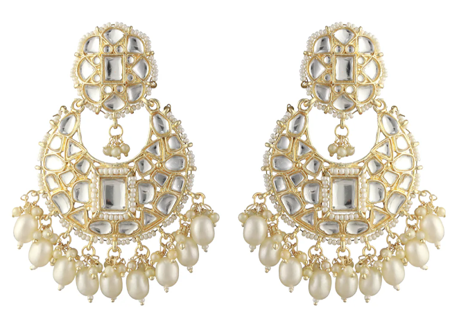 Wedding Ready Kundan Pearl Chandbali Earrings