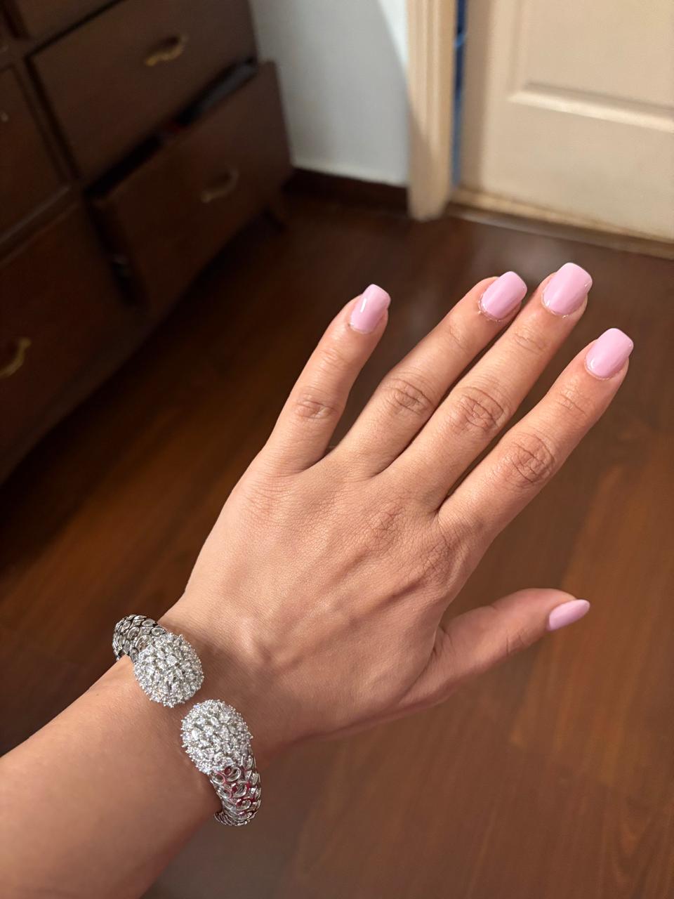 Zevar Club 22K Rhodium-Plated AAA Cubic Zirconia Studded Handcrafted Demi-Fine Textured Crown Bracelet