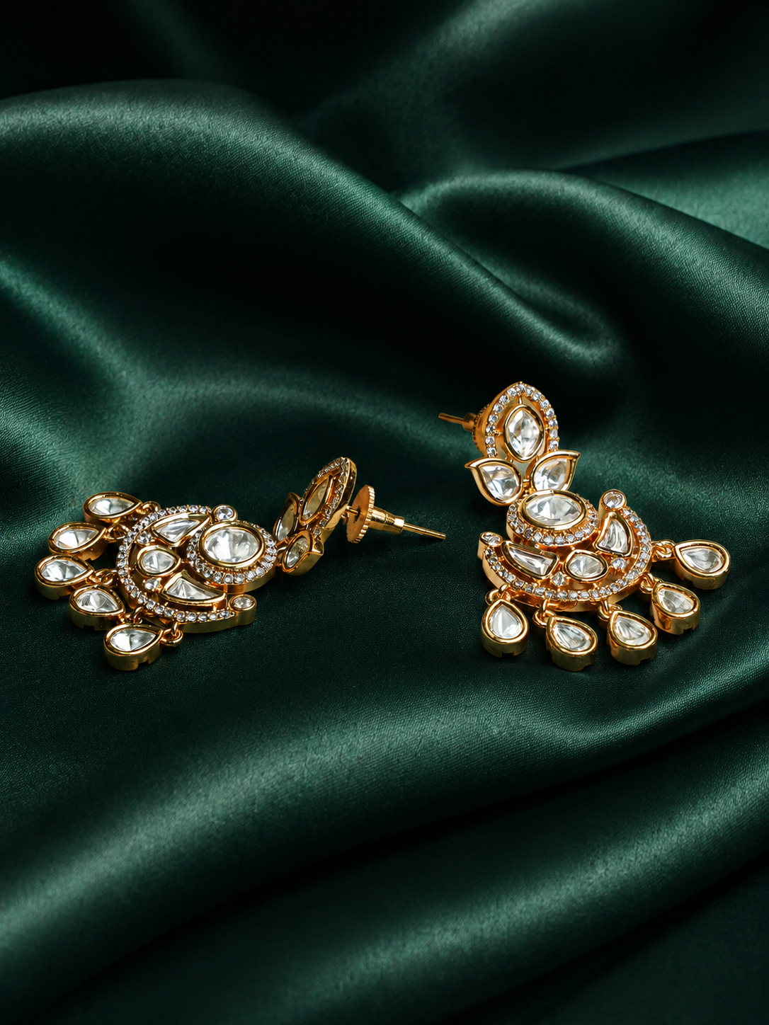 Festive Ivory Kundan Chandbaali Earrings