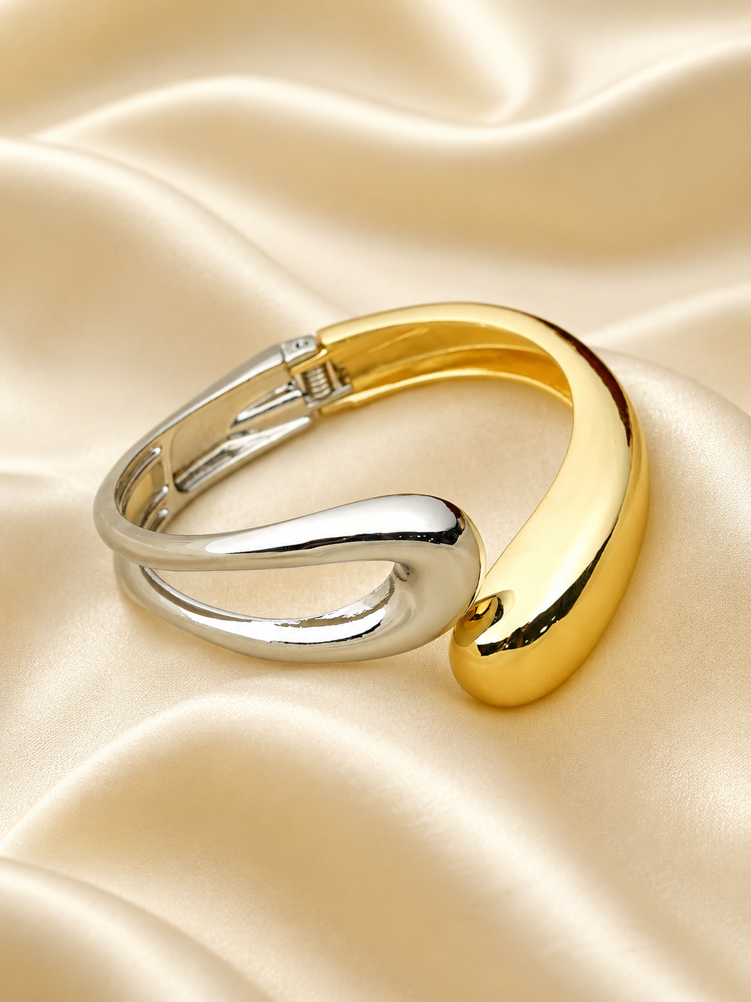 Zevar Club Gold & Silver Dual Tone Stainless Steel Tarnish Free Waterproof Openable Drop-Shaped Statement Bracelet for Women