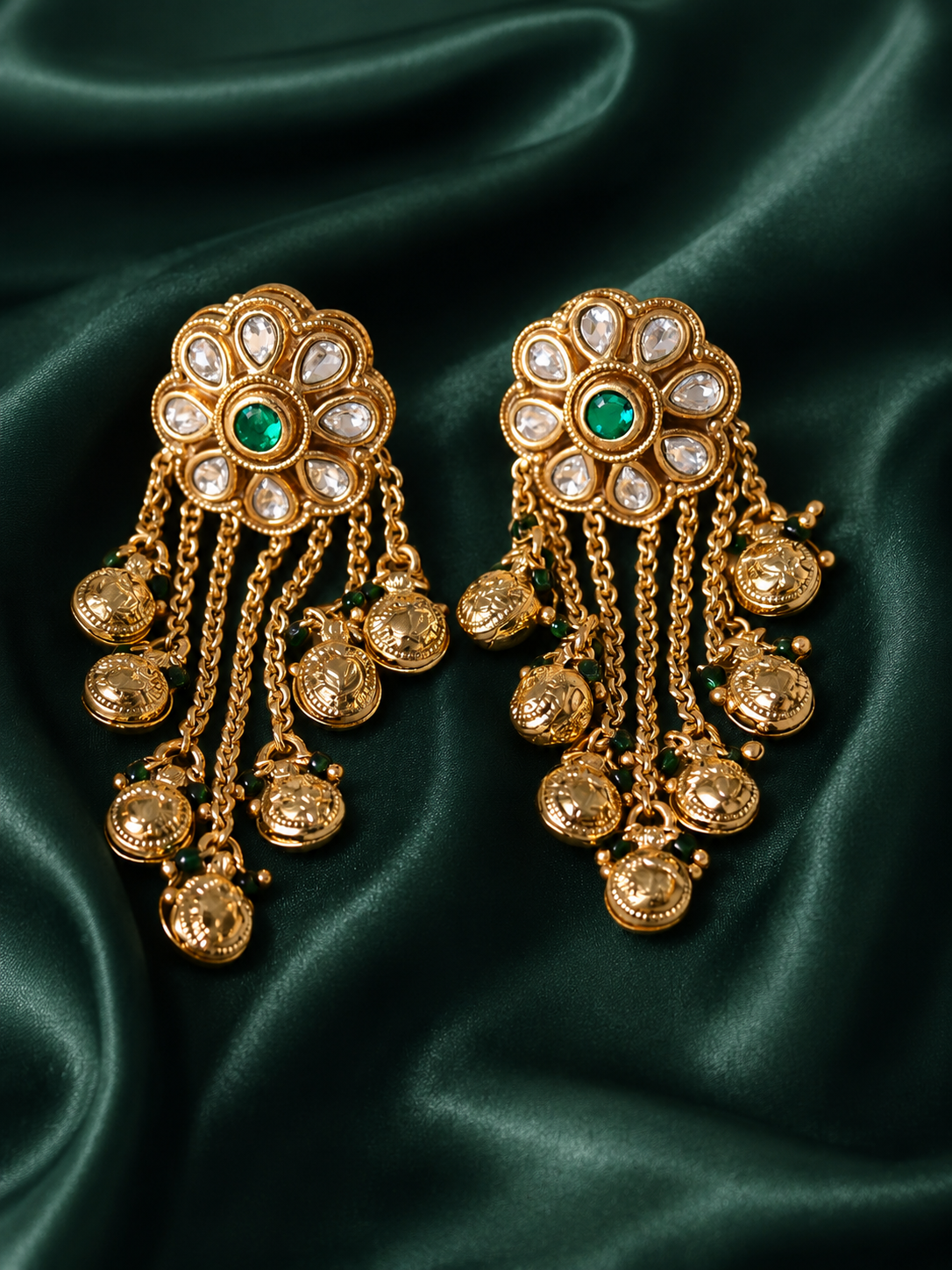 Zevar Club Pearl White Gold Plated Ethnic Statement Drop Ghungroo Earrings