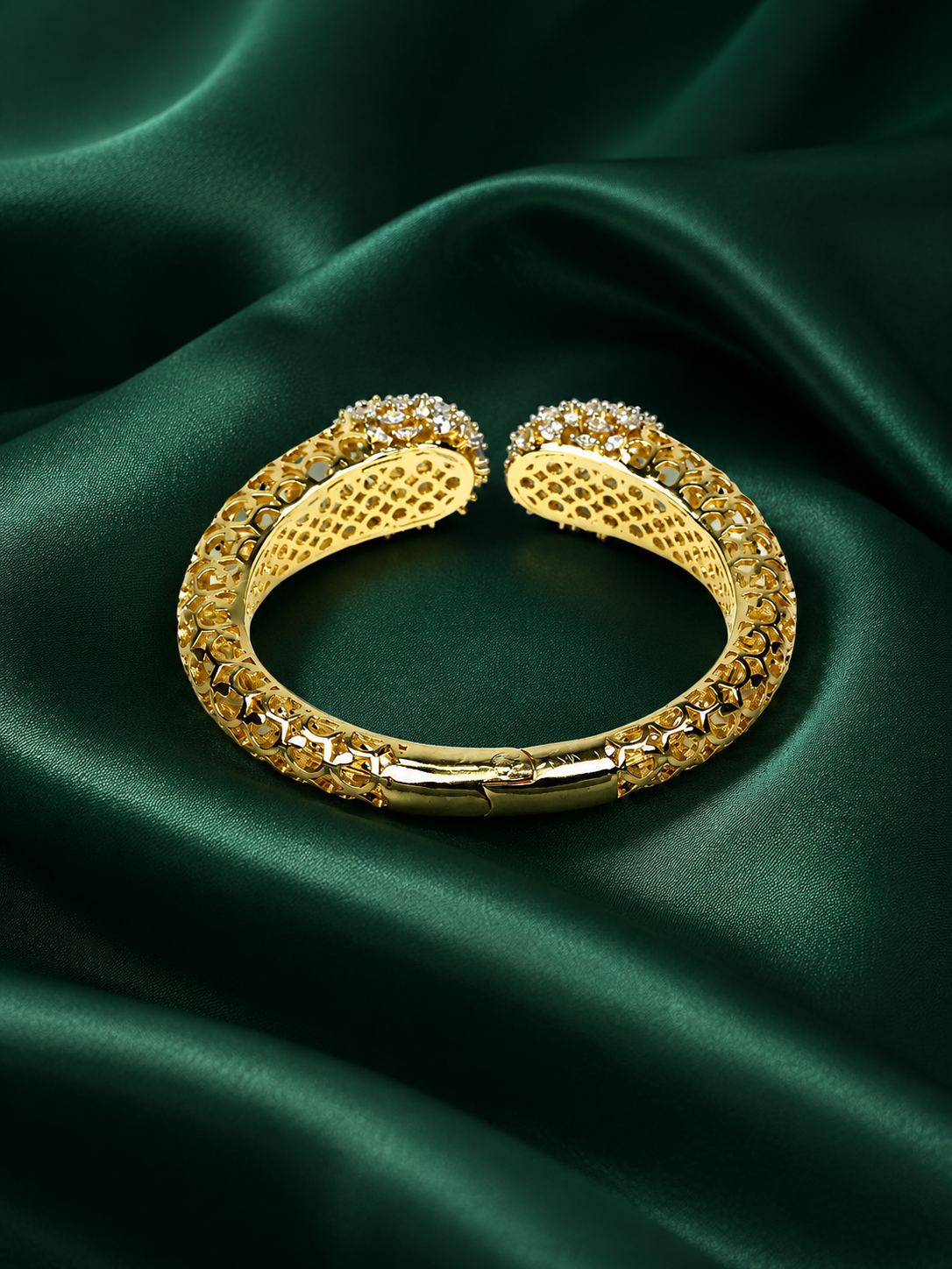 Zevar Club 22K Gold-Plated AAA Cubic Zirconia Studded Handcrafted Demi-Fine Textured Crown Bracelet