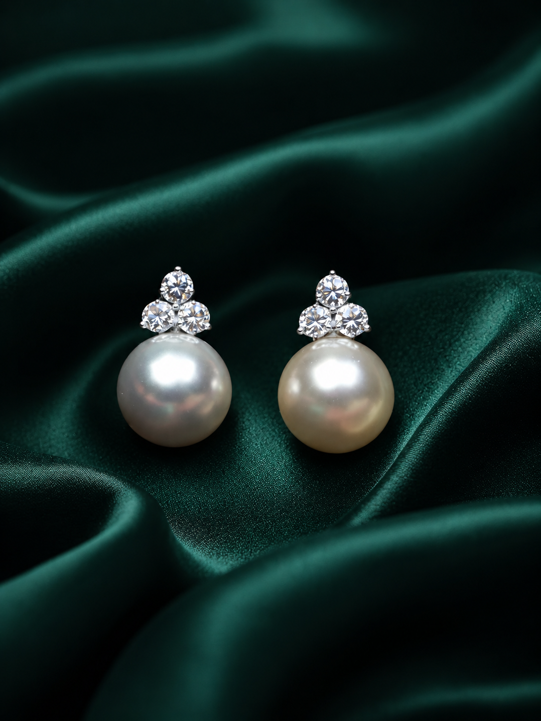 Zevar Club Rhodium-Plated Handcrafted Cubic Zirconia & White Pearl Stud Earrings