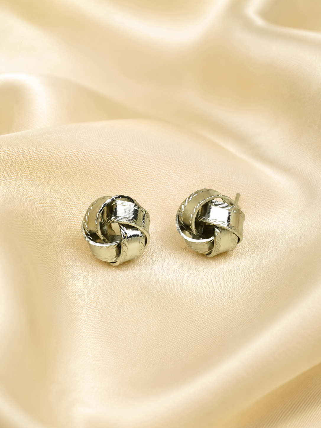 Zevar Club Silver Tone Twisted Knot Stud Earrings for Women