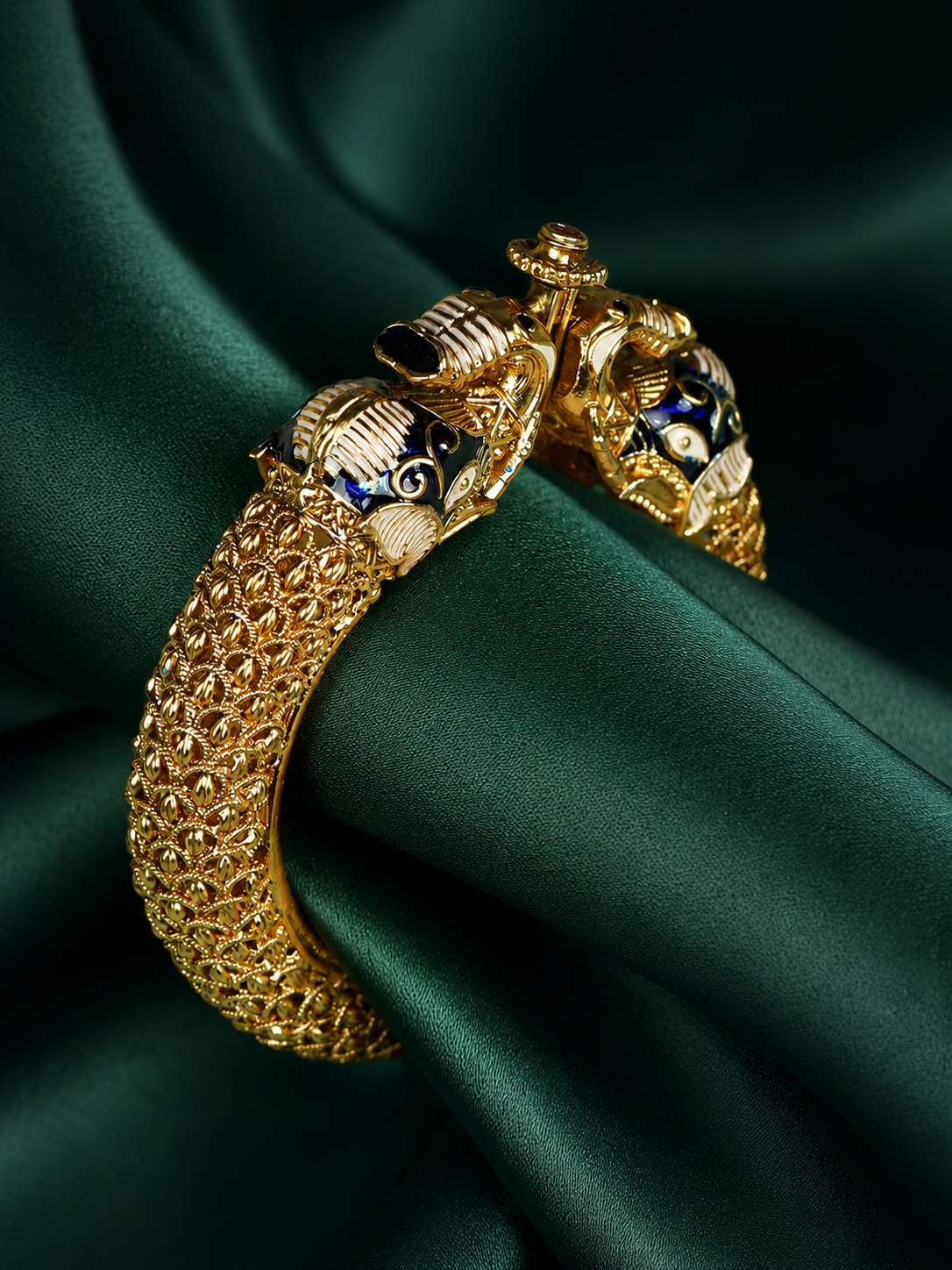 Zevar Club 18K Gold Plated Handcrafted Rajwadi Kada Bracelet with Blue Enamel Elephant Motif for Women