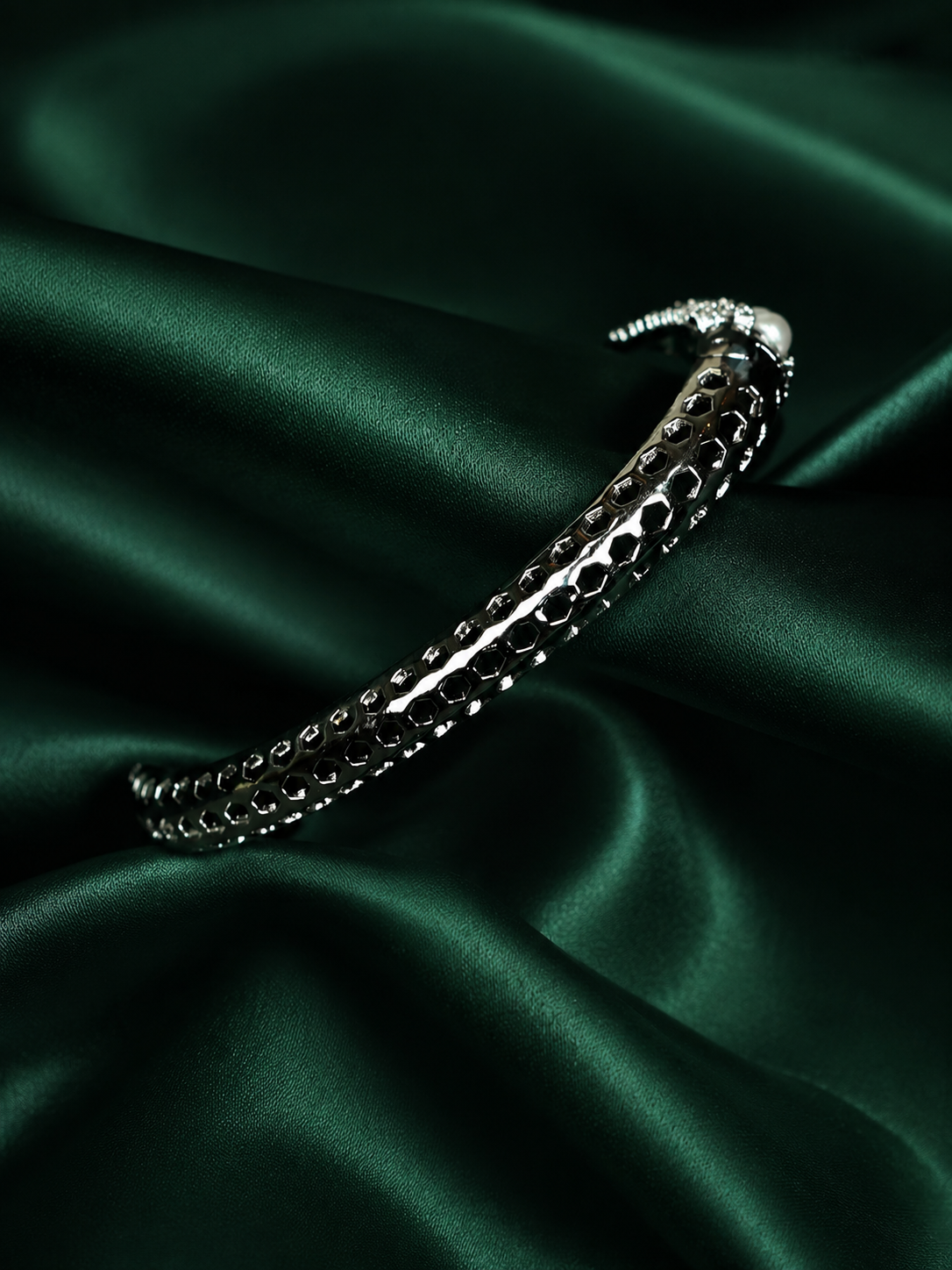 Zevar Club 22K Gold-Plated Handcrafted Pearl Embedded Design AAA Cubic Zirconia Studded Openable Bracelet