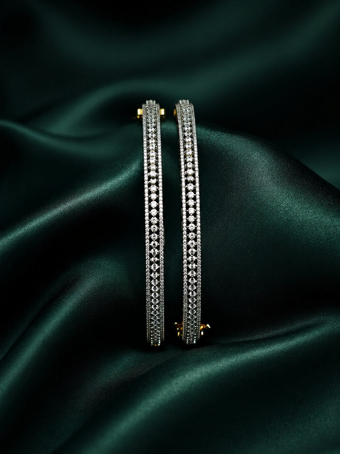 Zevar Club Set of 2 Gold-Plated Handcrafted AAA Cubic Zirconia Studded Elegant Border-Edged Premium Screw Adjustable Bangles