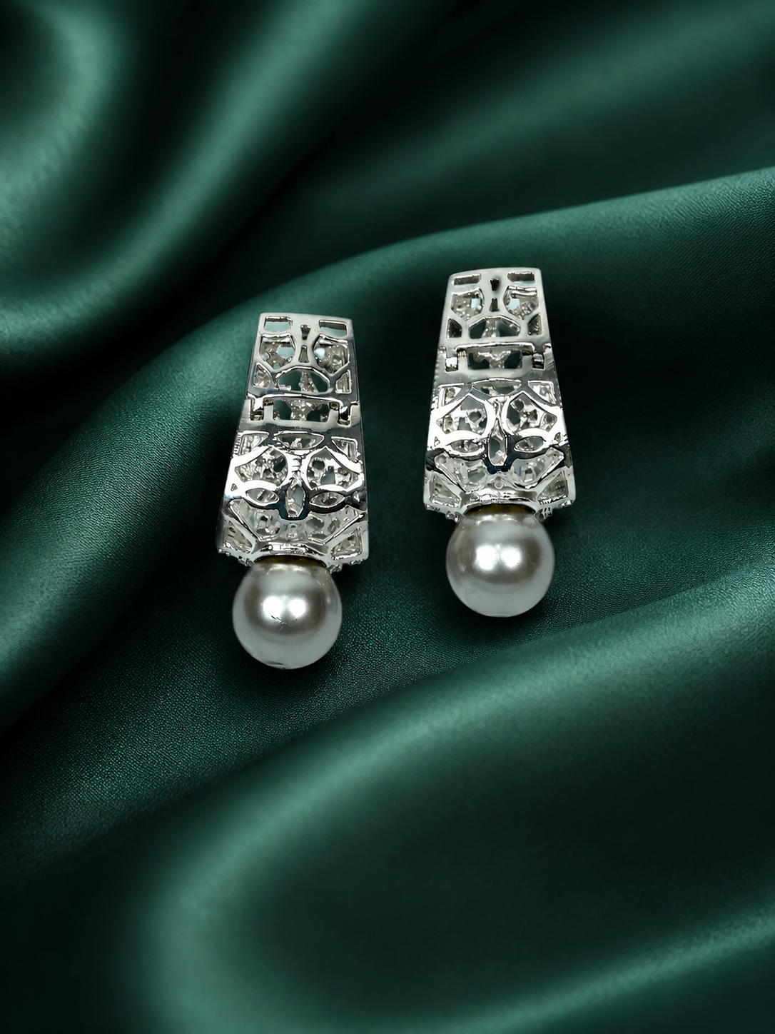 Zevar Club Rhodium-Plated Handcrafted Cubic Zirconia & Black Pearl Drop Earrings