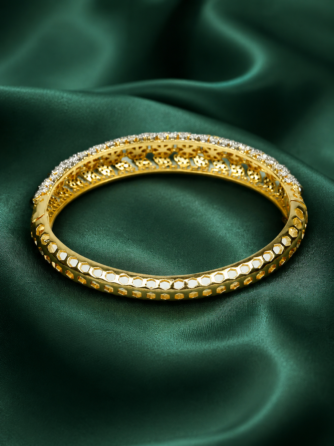 Zevar Club 22K Rhodium-Plated Handcrafted Pearl Embedded Design AAA Cubic Zirconia Studded Openable Bracelet