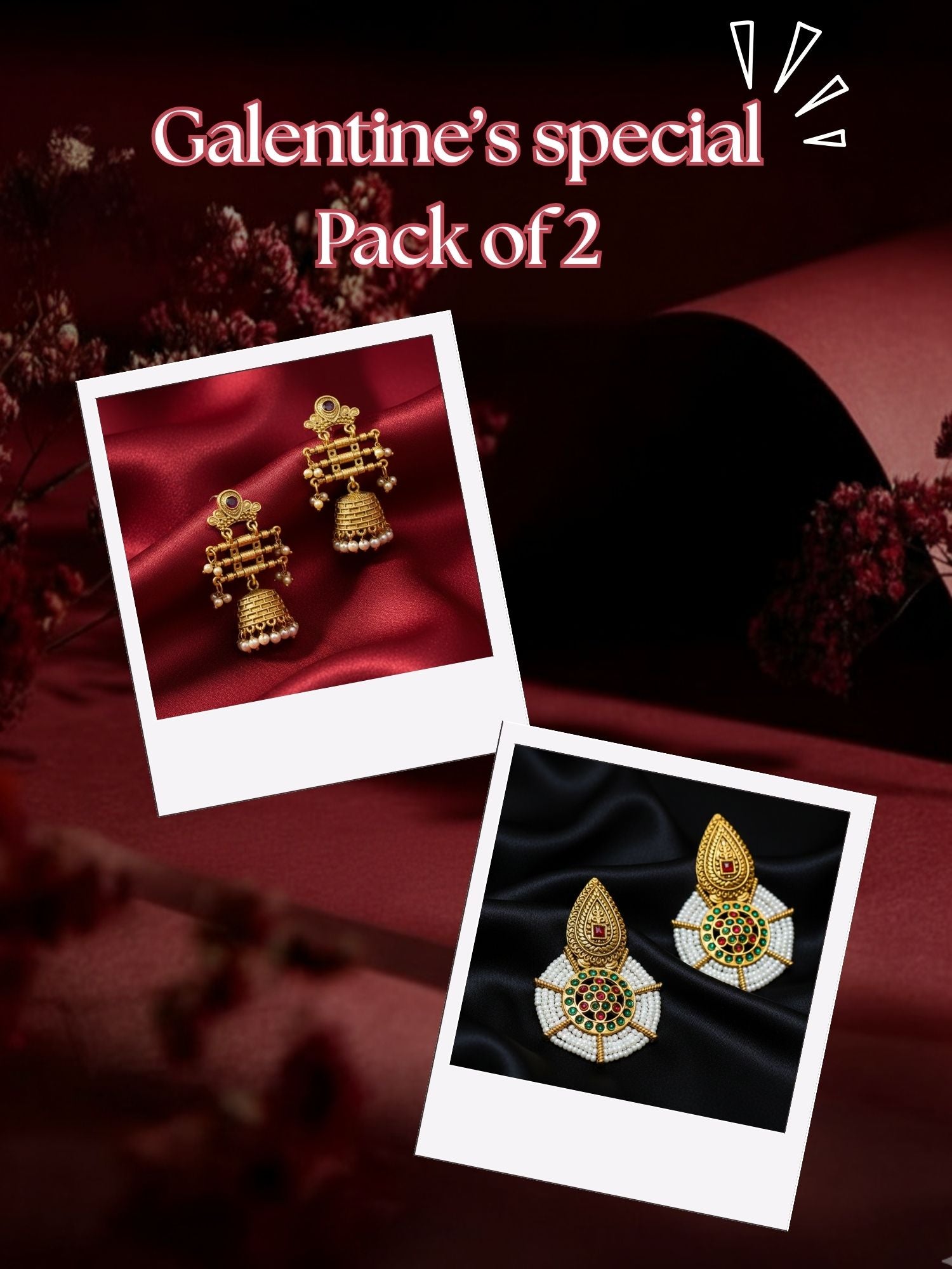 Diva – 8 | Valentine’s Day Gold Statement Earrings with Pearl & Stone Work | Zevar Club
