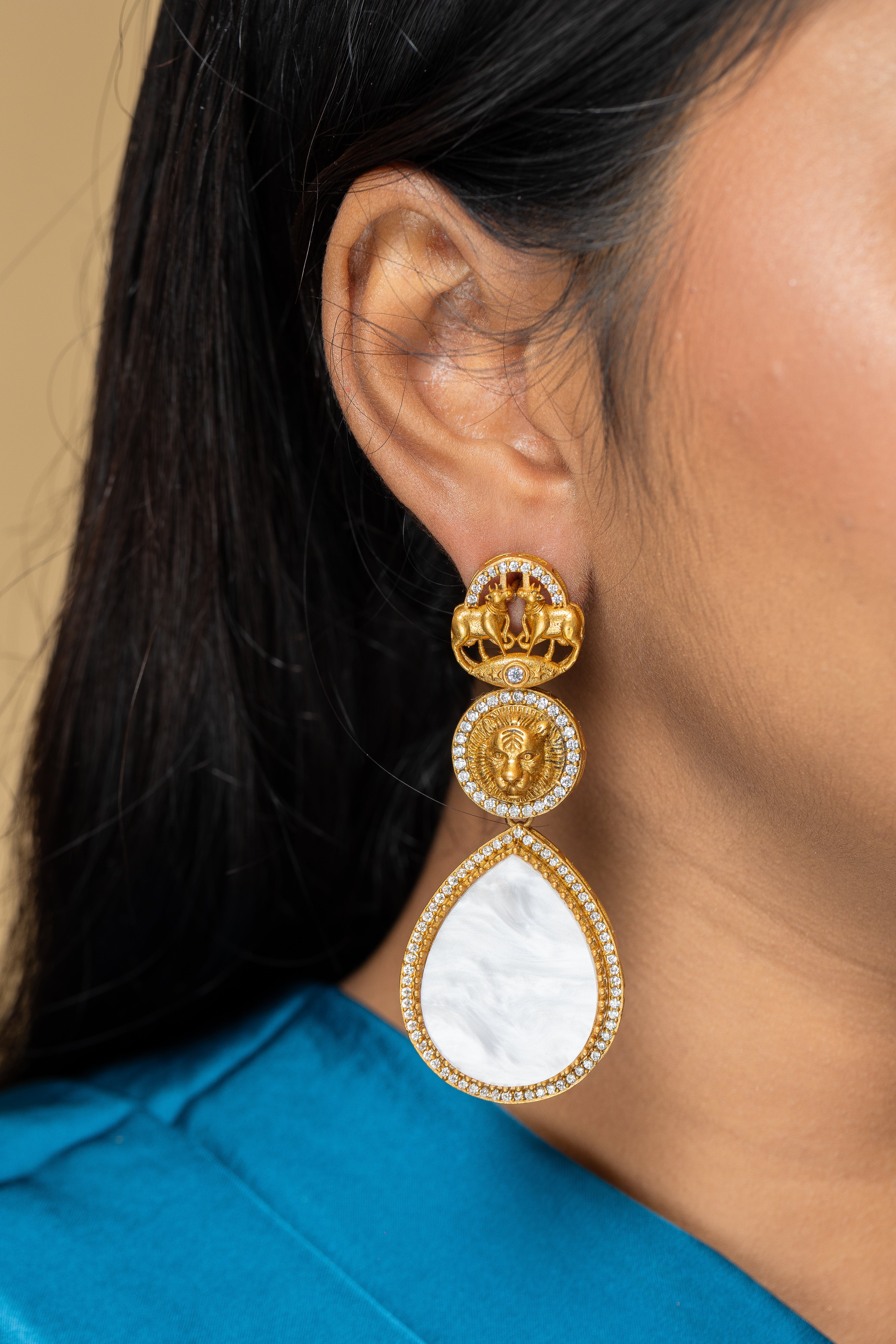 Zevar Club White Handcrafted Drop Earrings (18K Gold Plated )