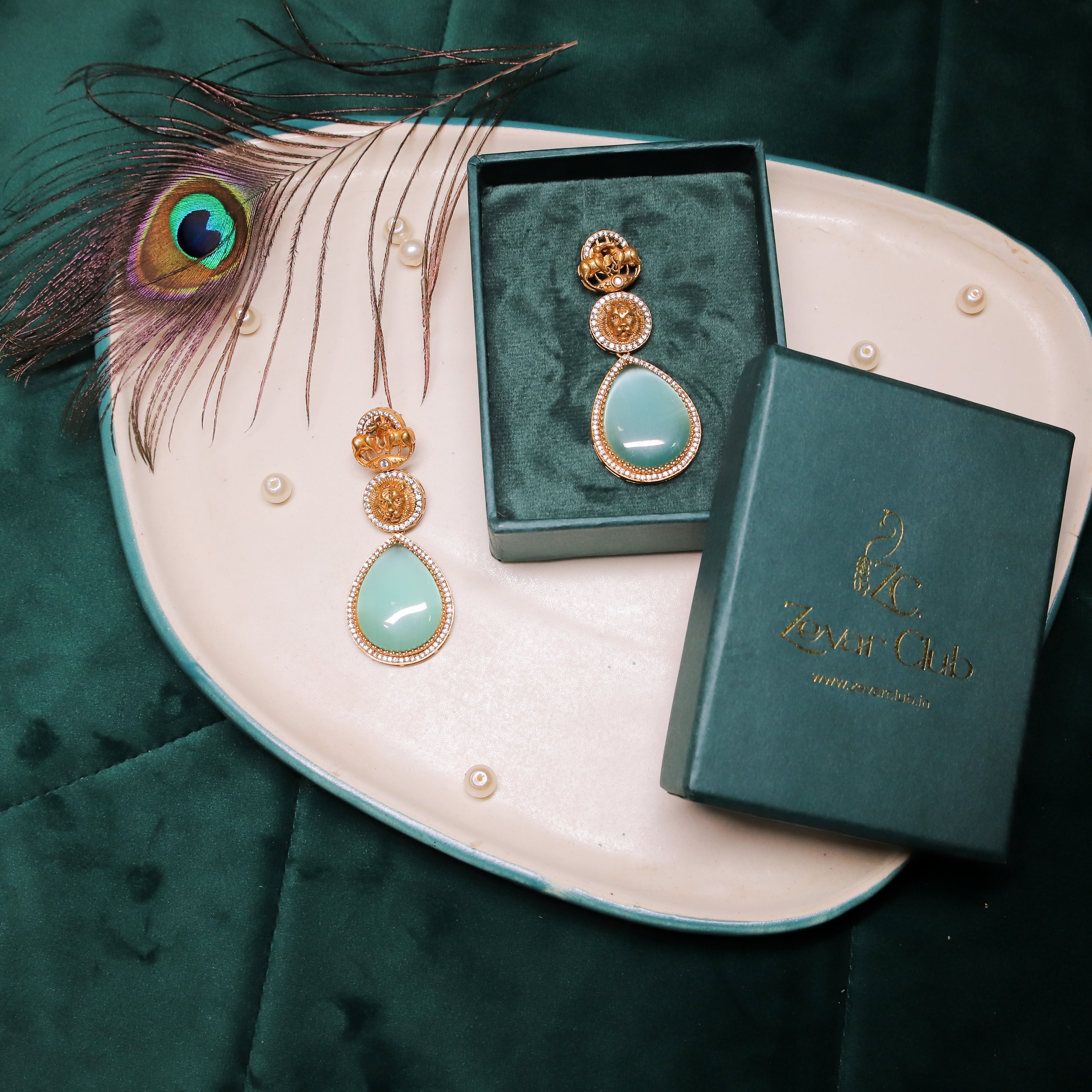 Zevar Club Pastel Green Handcrafted Drop Earrings (18K Gold Plated )