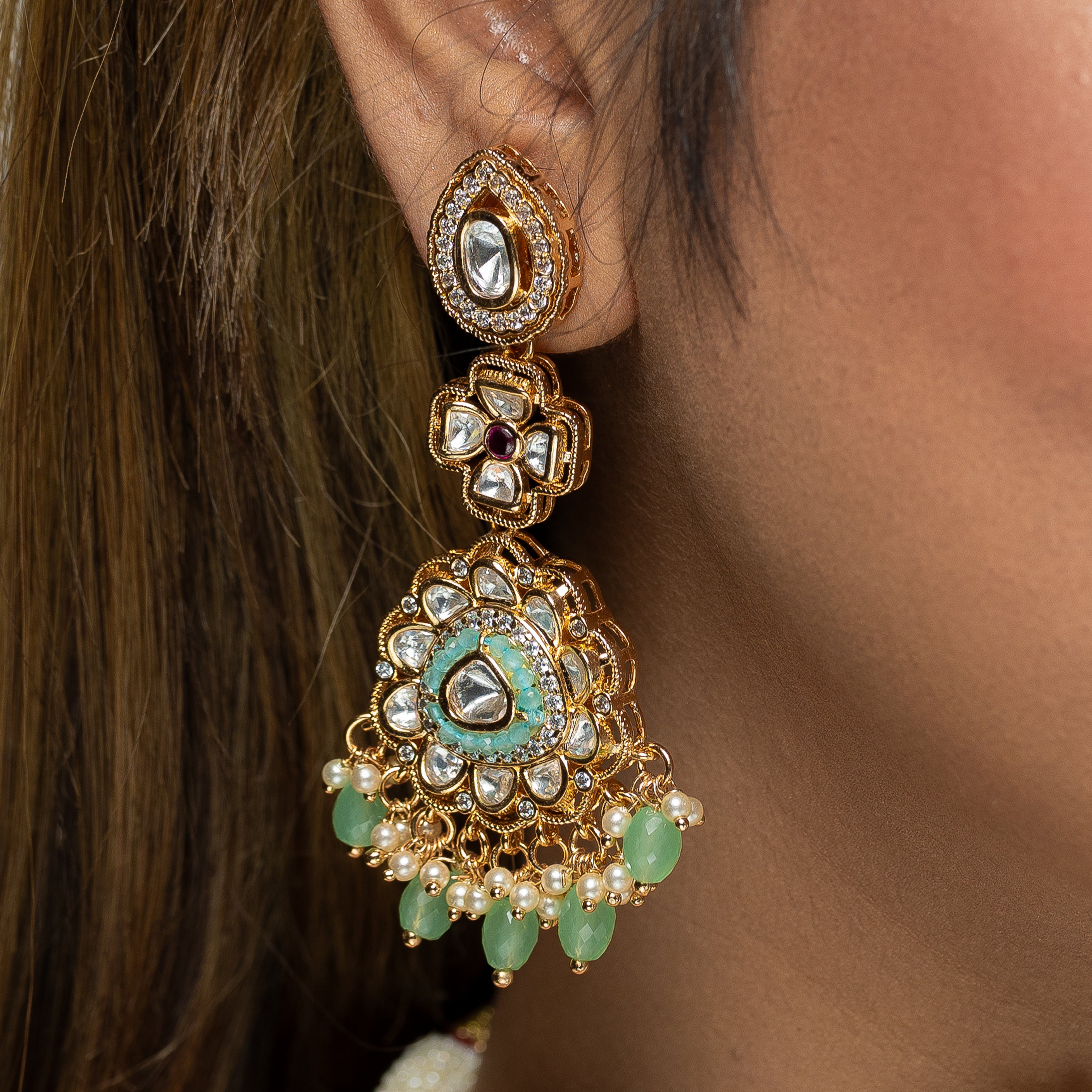 Zevar Club Radiant Radiant Pastel Green Jewellery Set (18K Gold Plated)