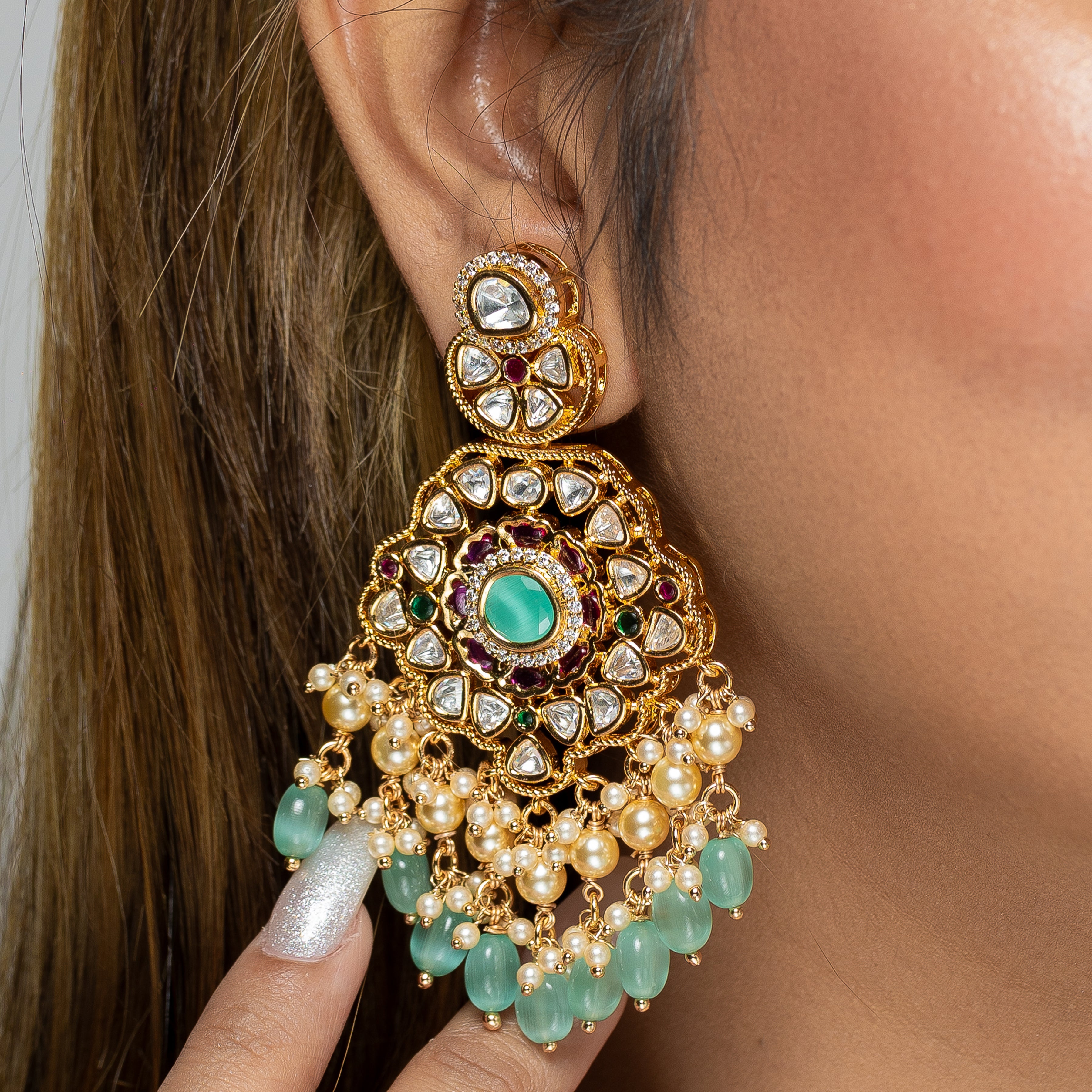 Zevar Club Exquisite Classy Pastel Blue Jewellery Set (18K Gold Plated)