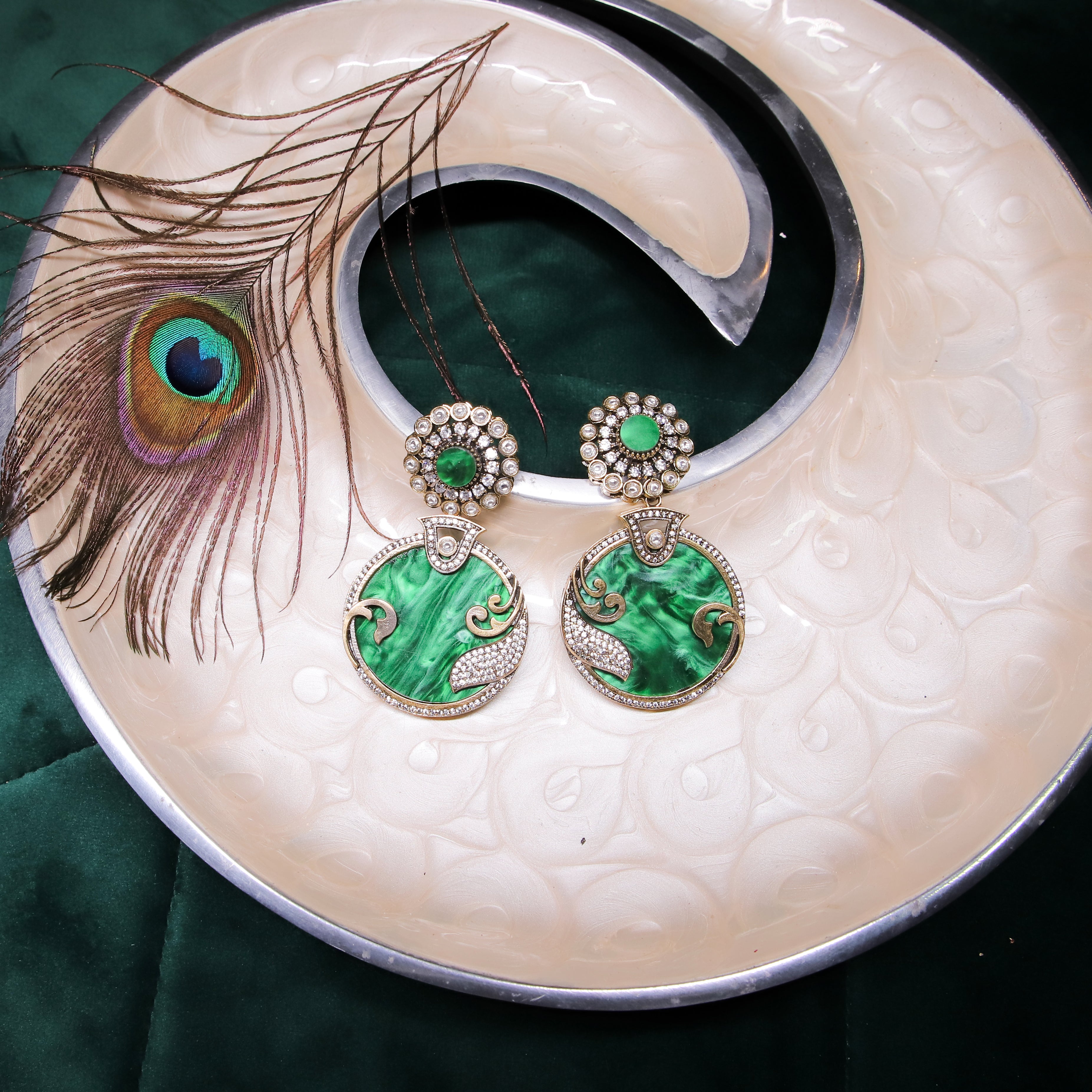 Zevar Club Green Green Sundowner Drop Earrings (18K Gold Plated )