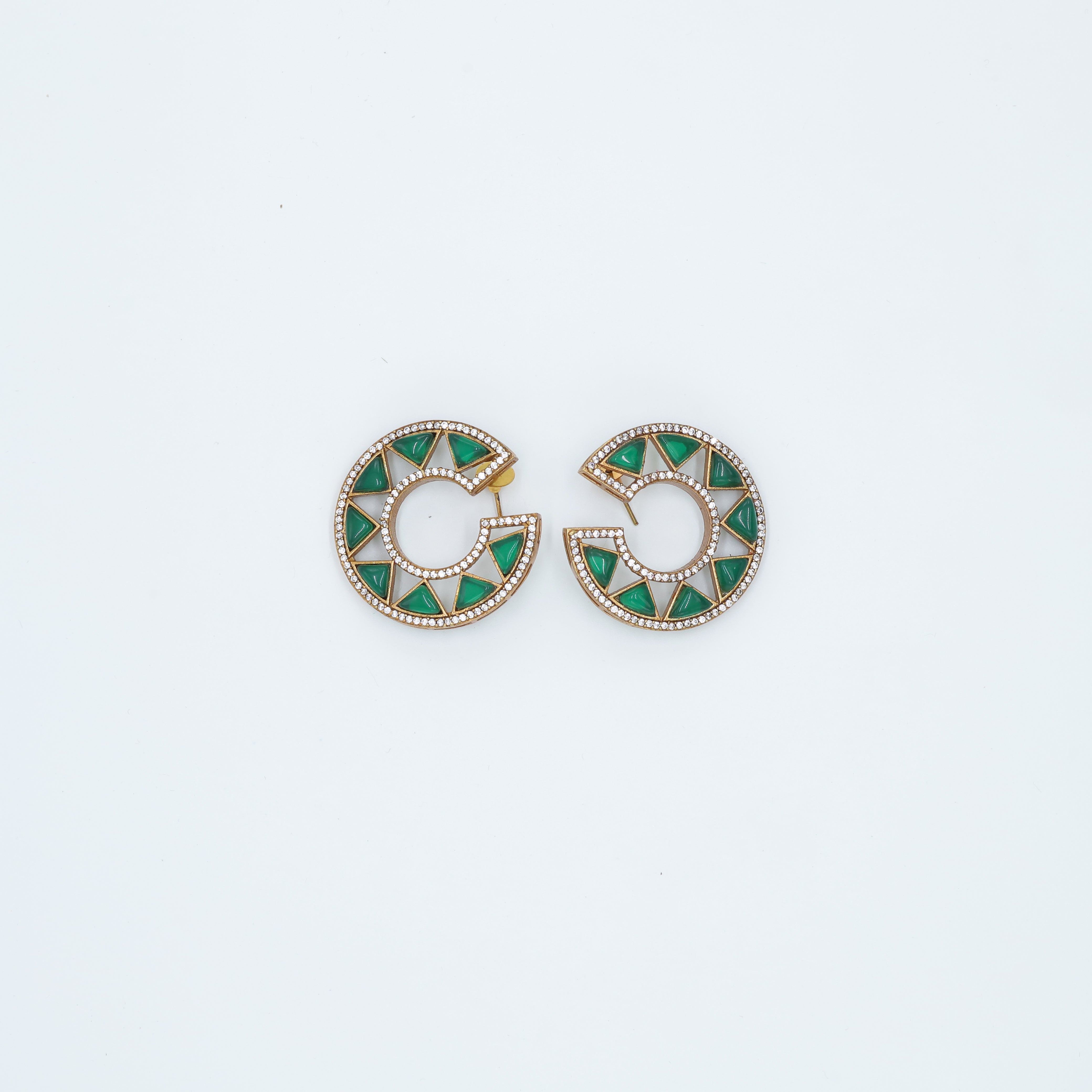 Zevar Club Green Statement Stud Earrings (18K Gold Plated )