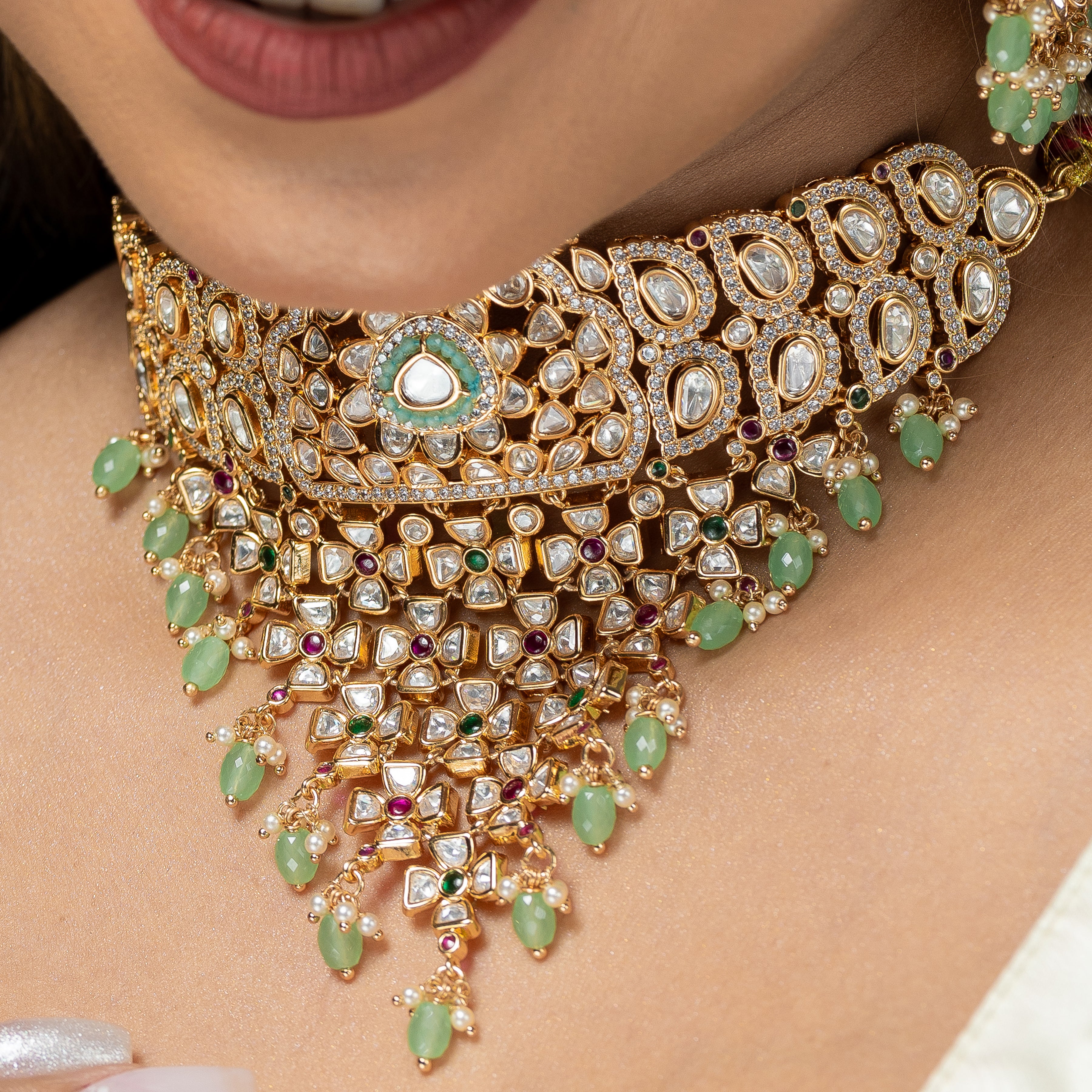 Zevar Club Radiant Radiant Pastel Green Jewellery Set (18K Gold Plated)