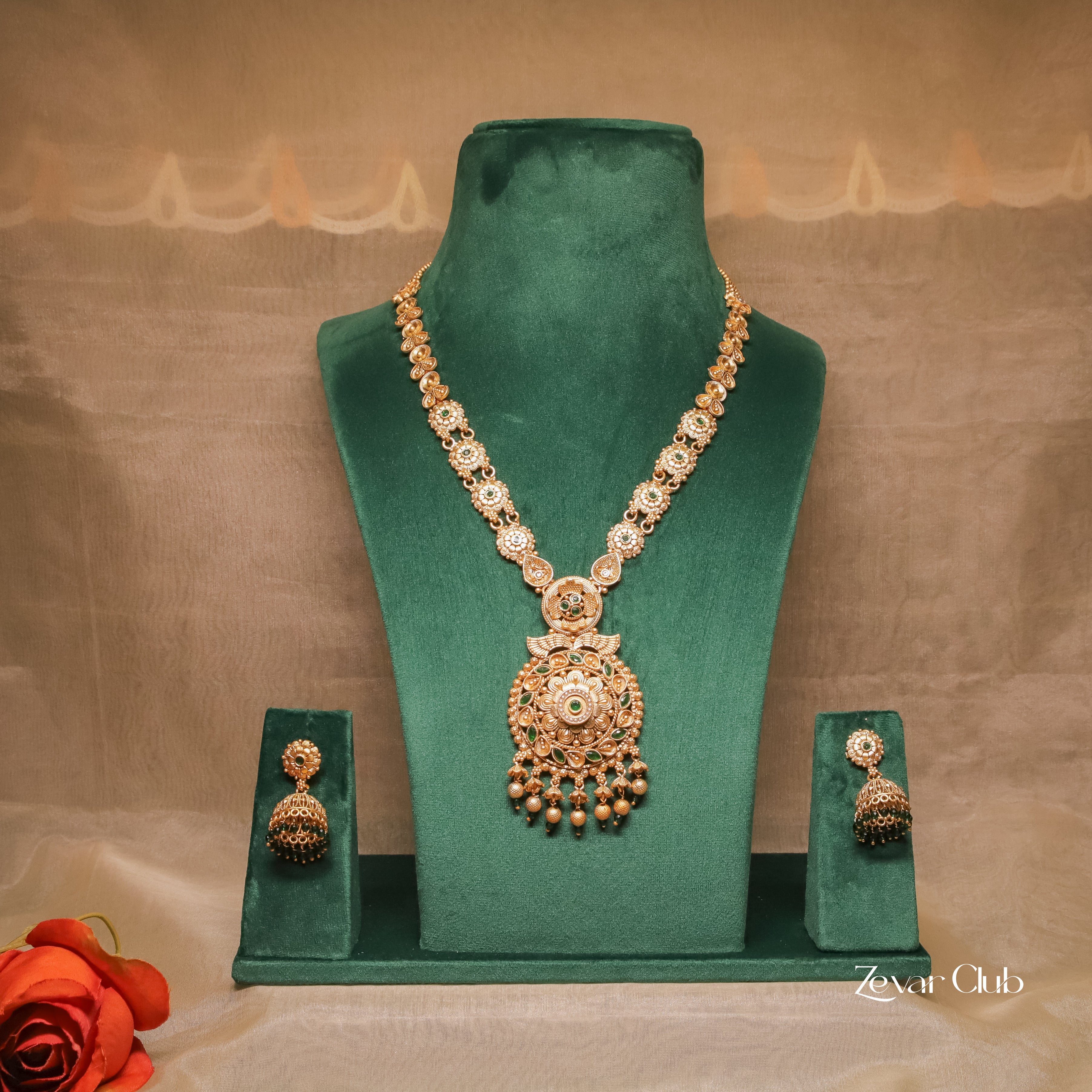 Zevar Club Dainty Captivating Green Jewellery Set (18K Gold Plated)