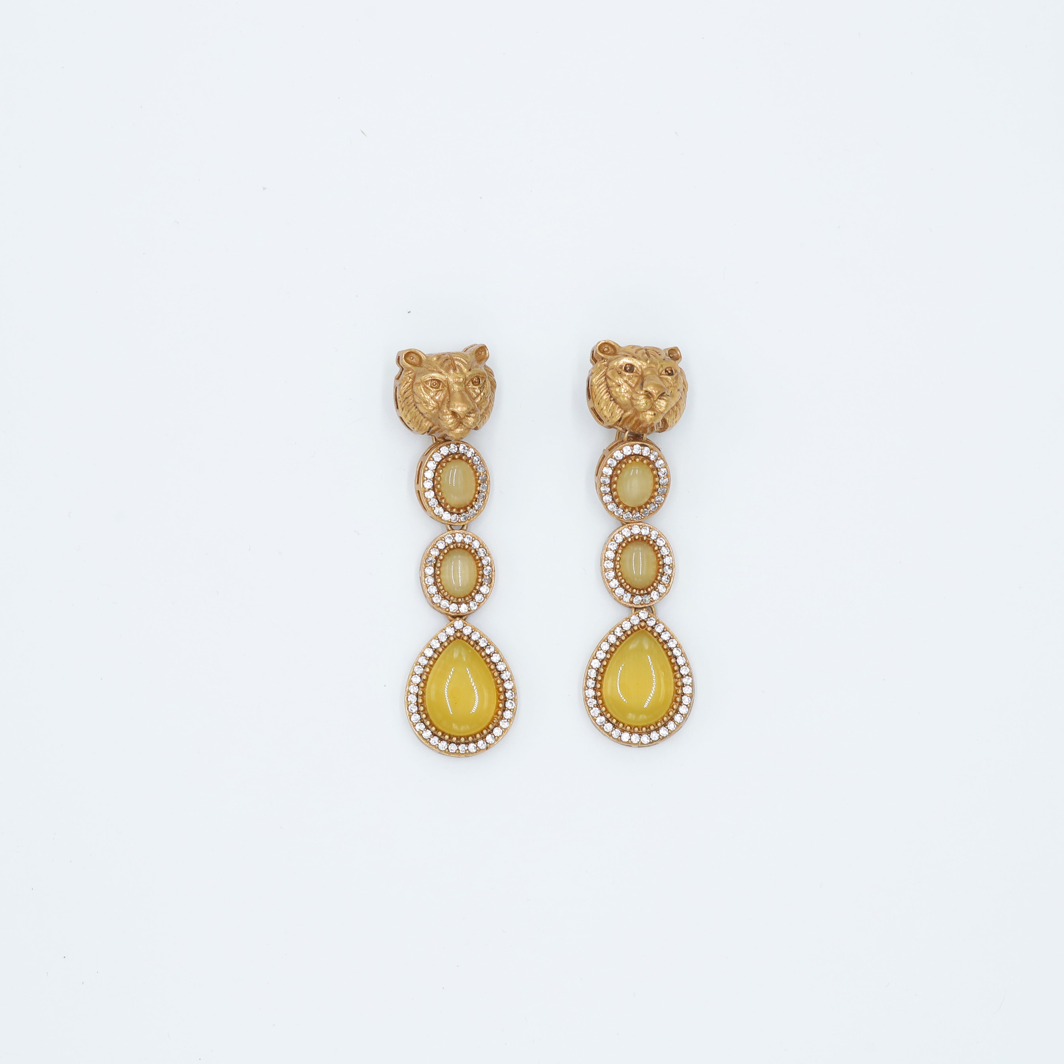 Zevar Club Yellow Sabyasachi Inspired Lion Motif Bold Babe Drop Earrings (18K Gold Plated )