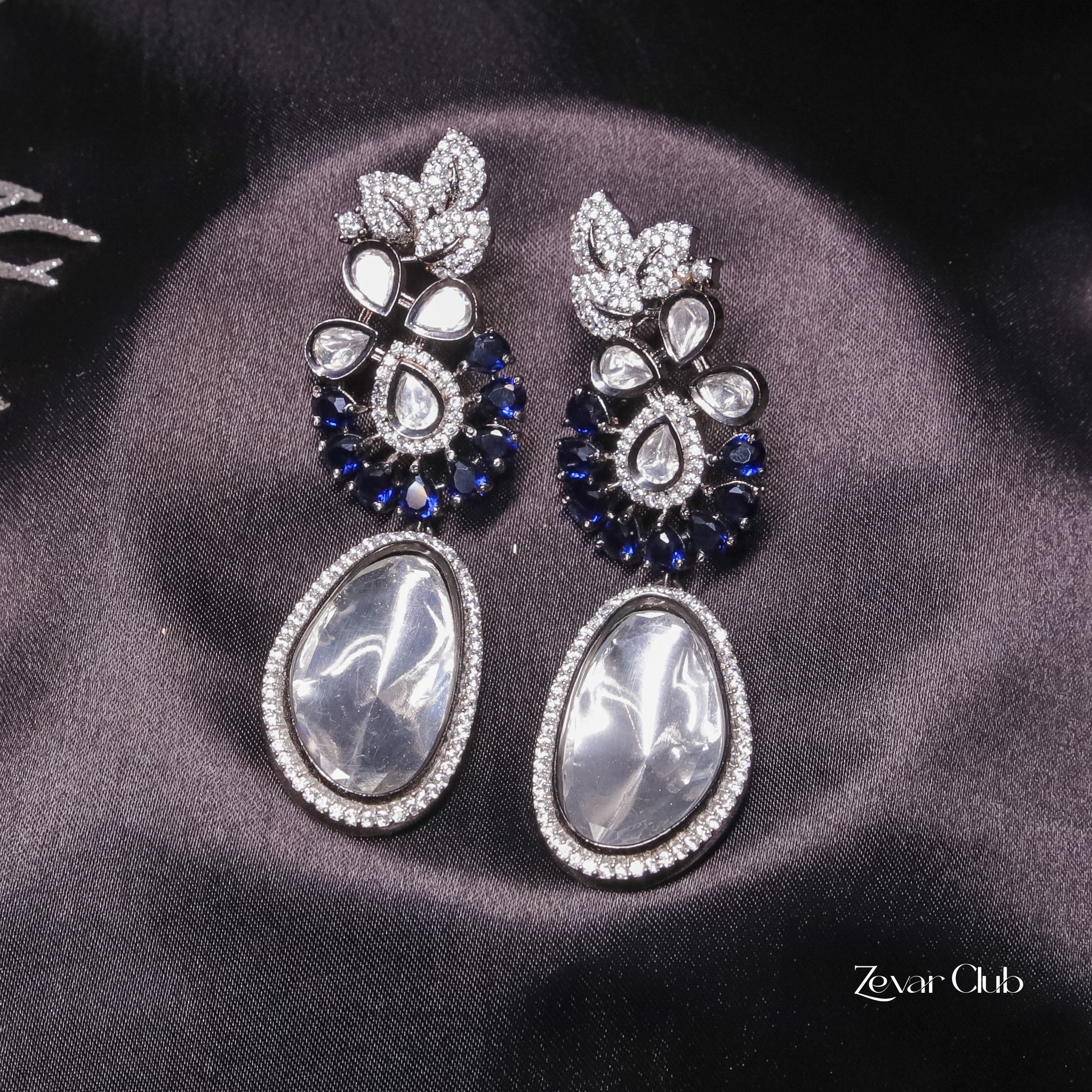 Zevar Club Cocktail Gala Navy Blue Diamond Drop Earrings (18K Gold Plated )