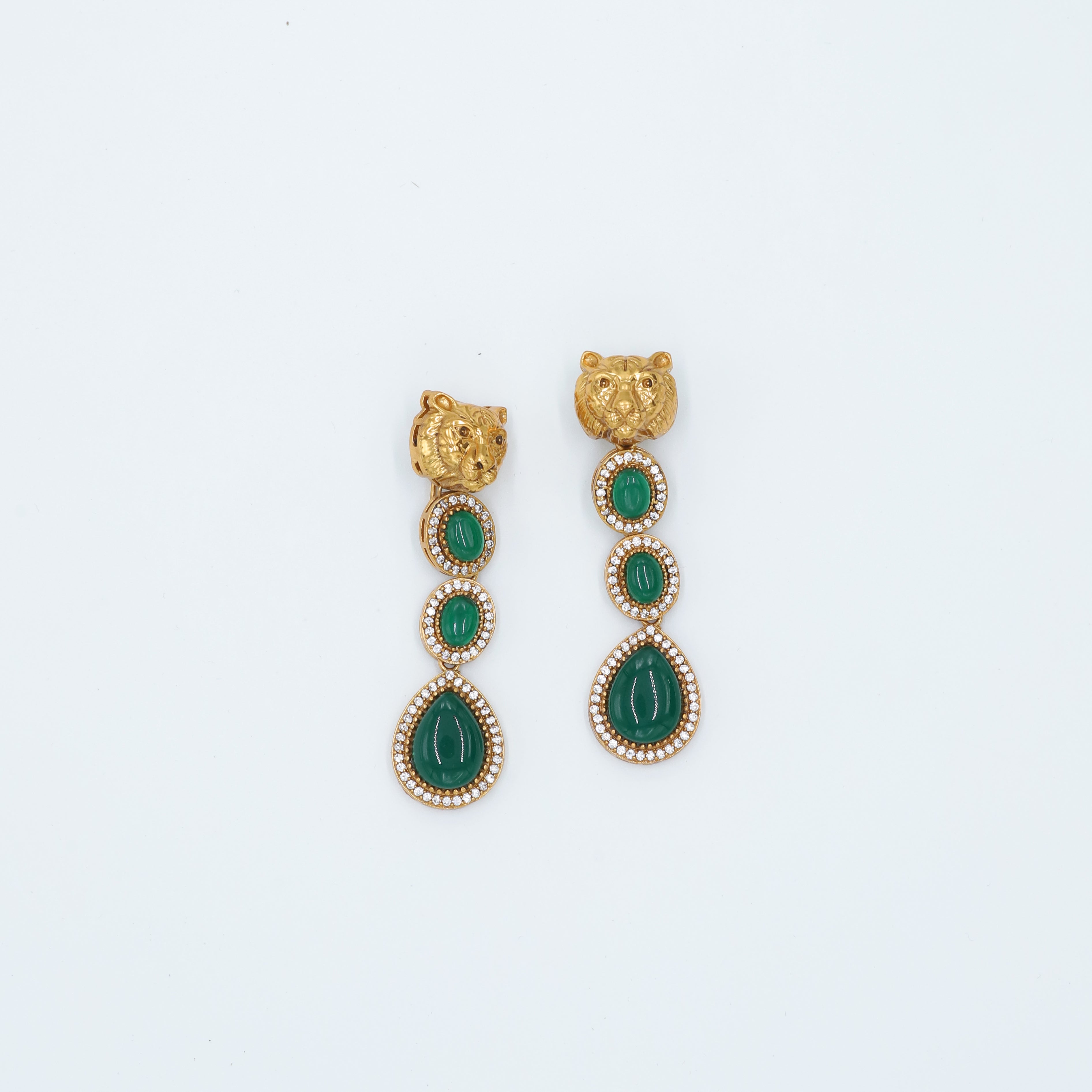 Zevar Club Green Sabyasachi Inspired Lion Motif Bold Babe Drop Earrings (18K Gold Plated )