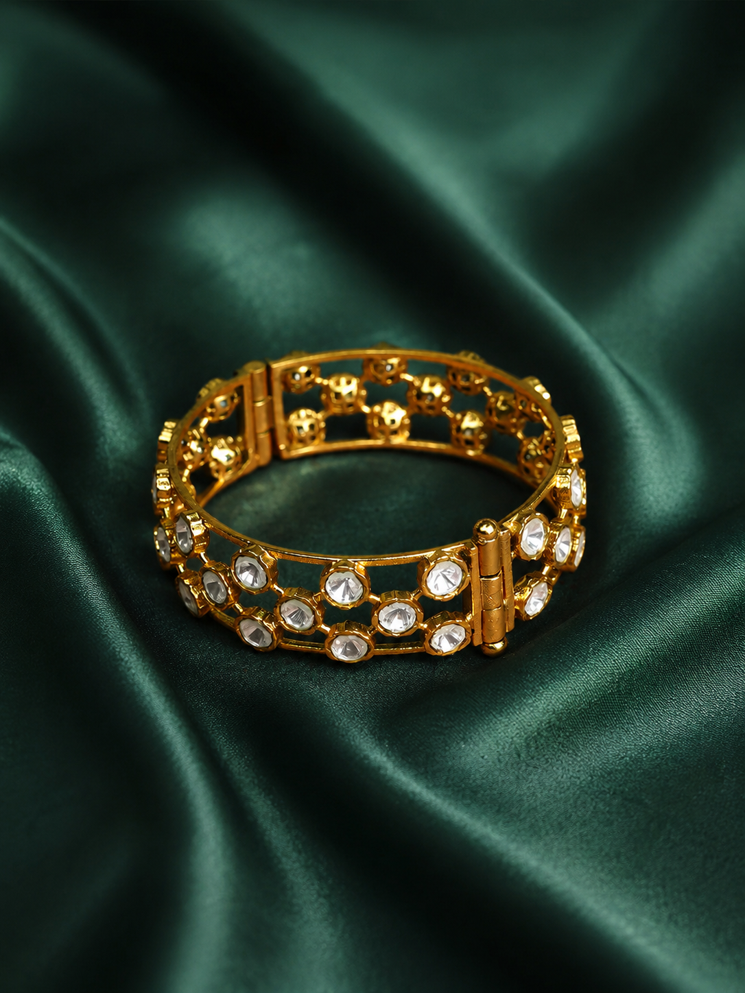 Zevar Club 22K Gold-Plated Handcrafted White Kundan Studded Openable Bangle-Style Bracelet