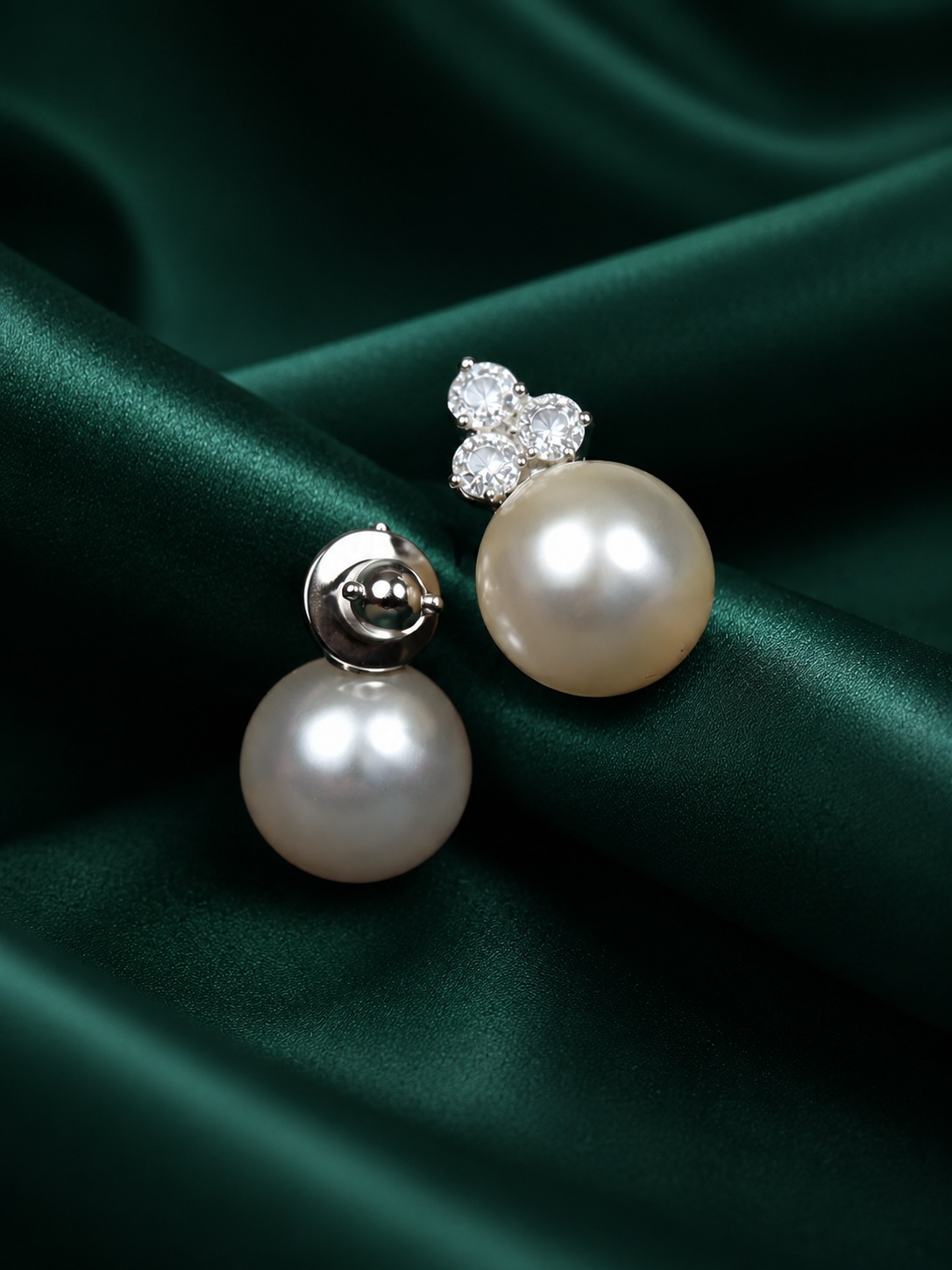 Zevar Club Rhodium-Plated Handcrafted Cubic Zirconia & White Pearl Stud Earrings