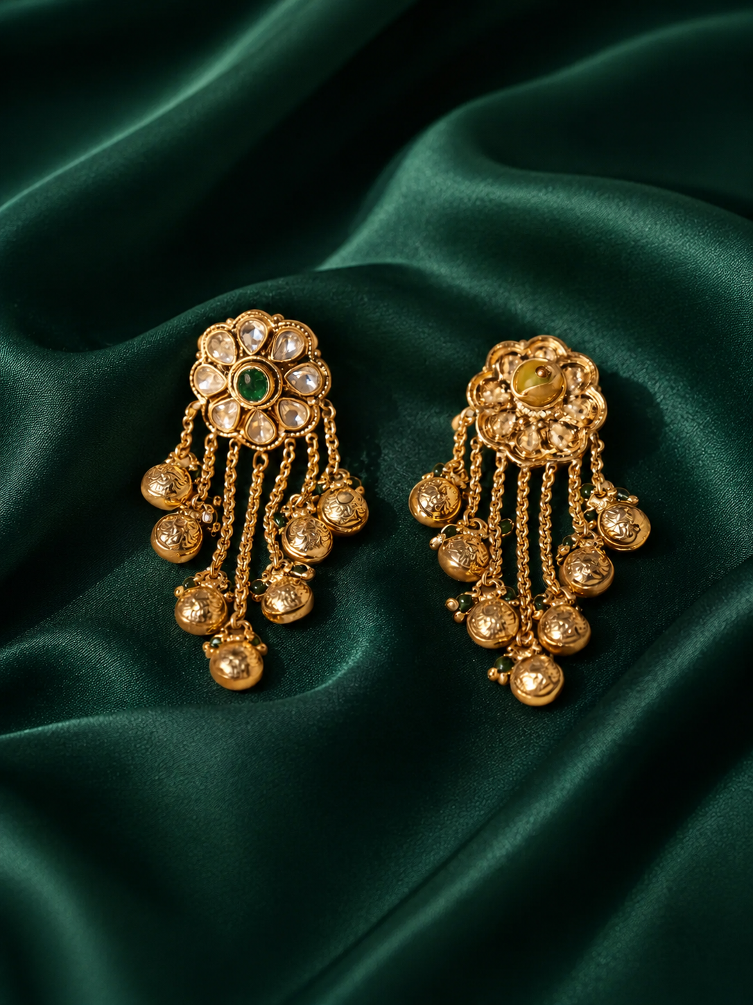 Zevar Club Pearl White Gold Plated Ethnic Statement Drop Ghungroo Earrings