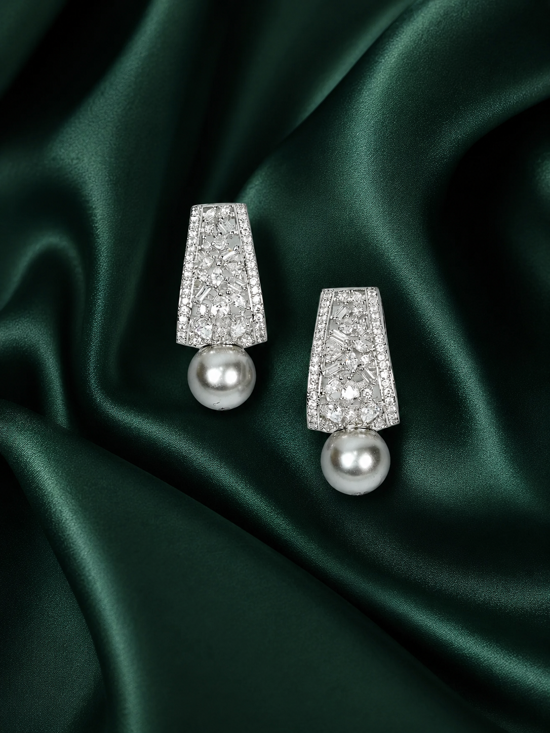 Zevar Club Rhodium-Plated Handcrafted Cubic Zirconia & Black Pearl Drop Earrings
