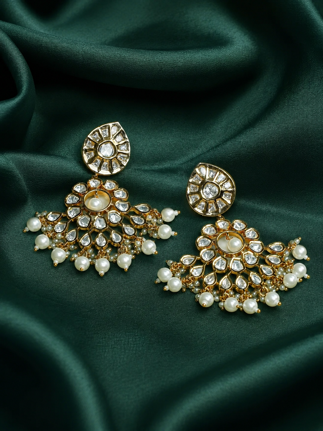 Zevar Club 12K Gold-Plated Roshini Kundan Pearl Chand Baalis