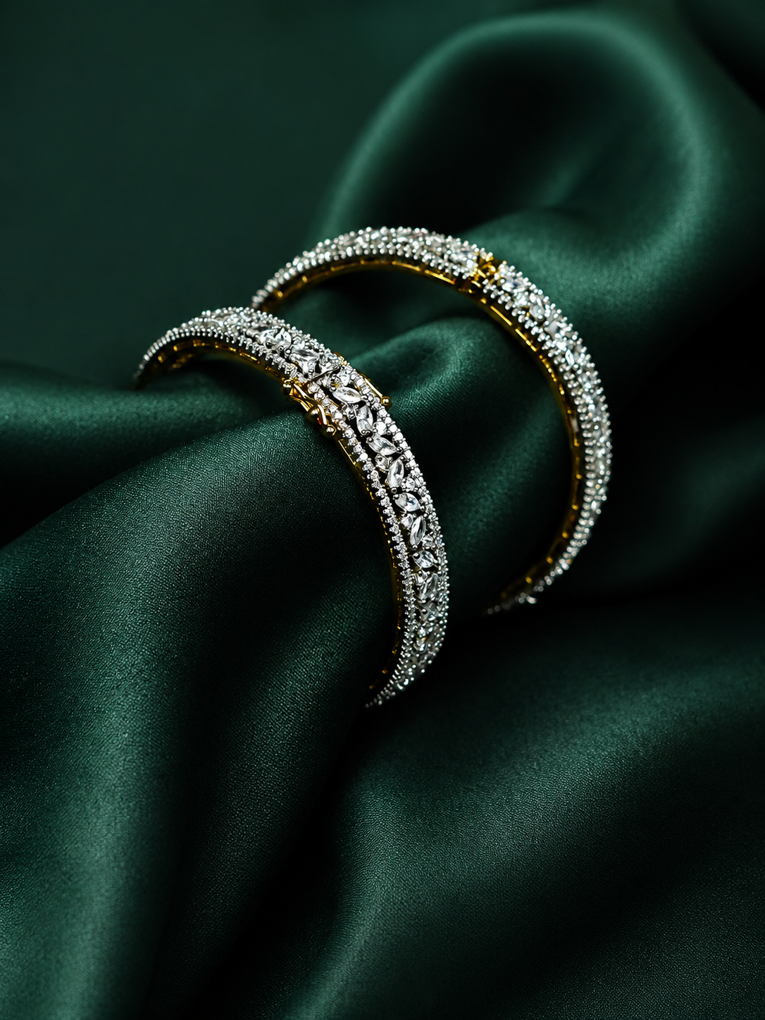 Zevar Club Set of 2 Rhodium-Plated & Gold-Lined Handcrafted AAA Cubic Zirconia Studded Premium Screw Adjustable Bangles