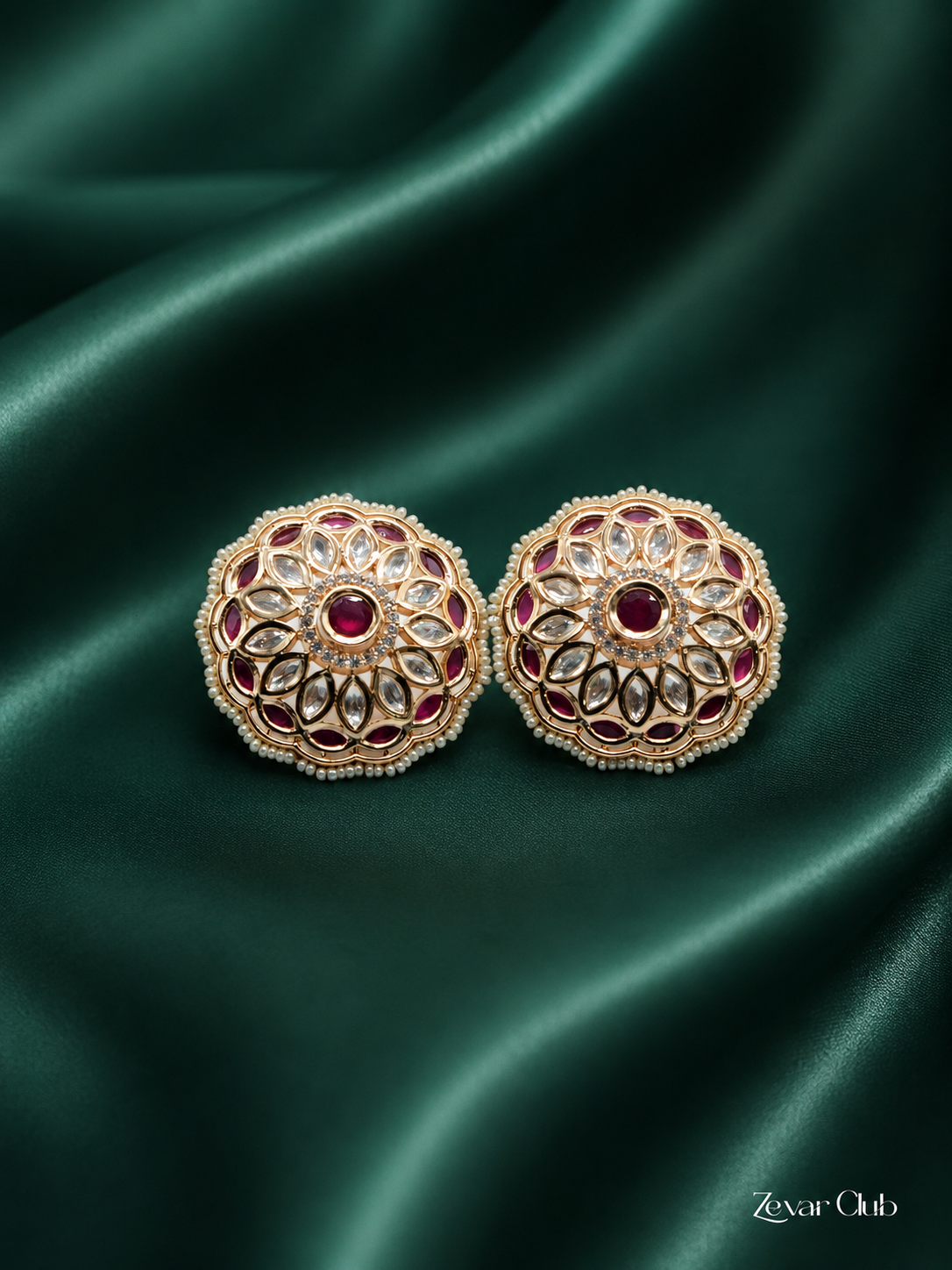 Zevar Club Fine Pearl Kundan Statement Studs