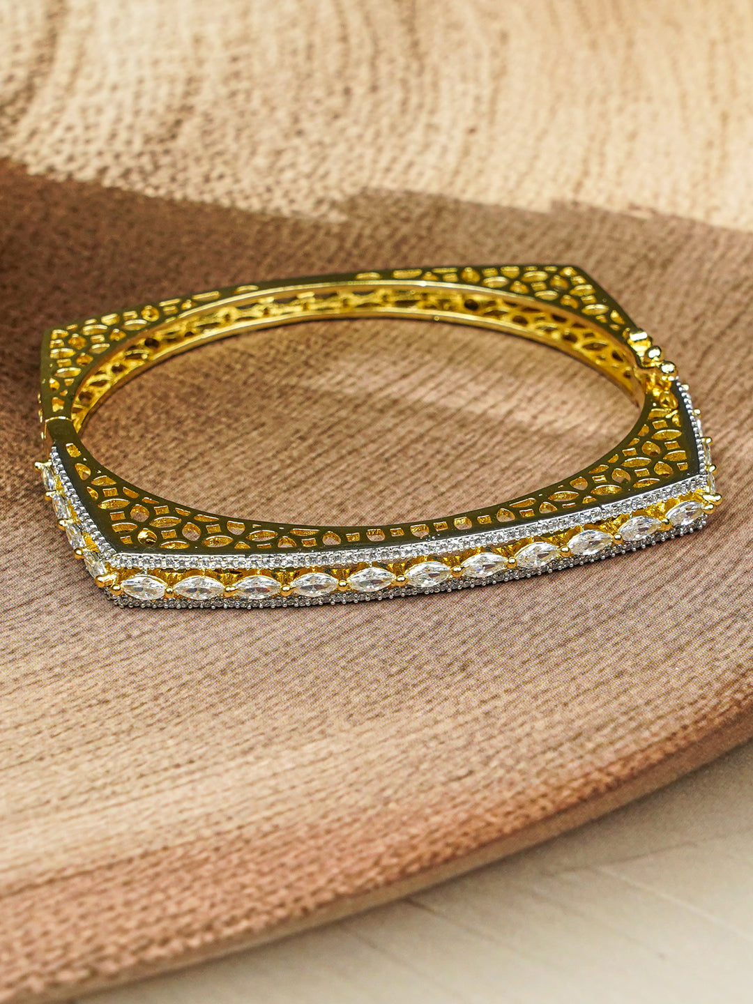 Zevar Club 14K Gold Plated Fine AAA Certified Sleek Square Openable Bracelet