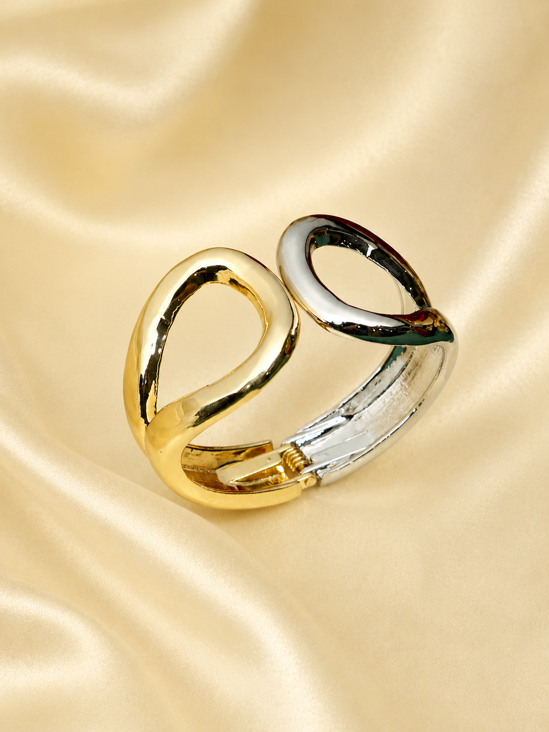 Zevar Club Gold & Silver Dual Tone Stainless Steel Tarnish Free Waterproof Sculptural Openable Statement Bracelet for Women
