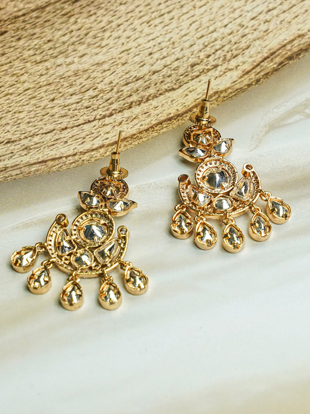 Festive Ivory Kundan Chandbaali Earrings
