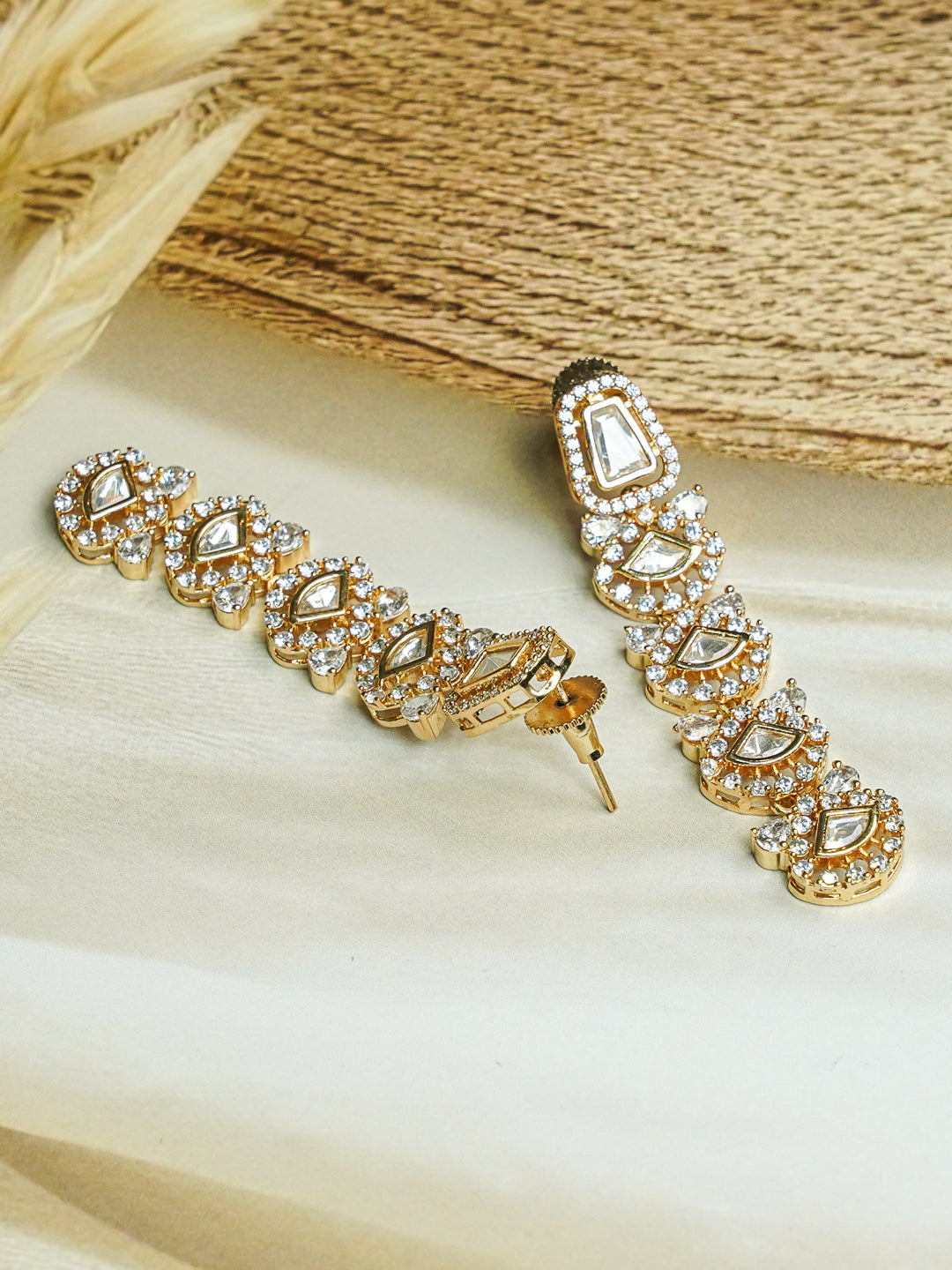 Contemporary Ivory Kundan Drop Earrings