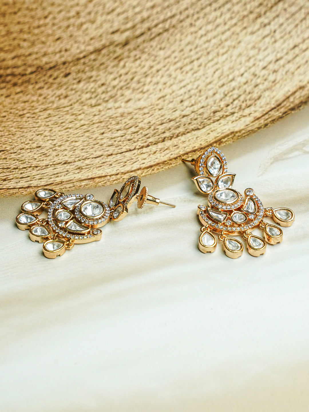 Festive Ivory Kundan Chandbaali Earrings