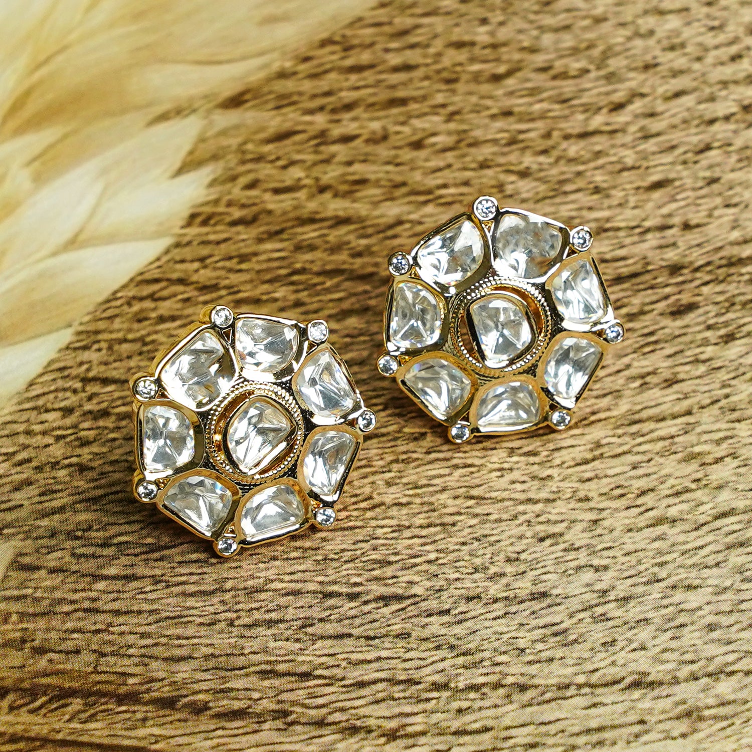 Zevar Club 18K Gold-Plated Octagon Kundan Studs