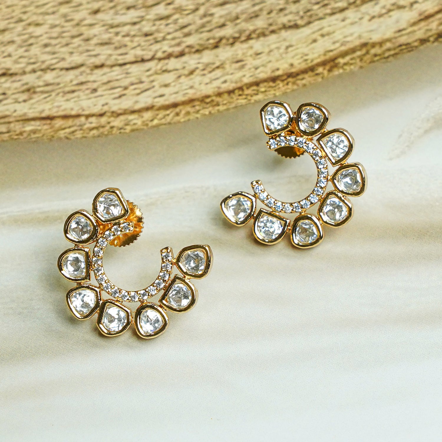 Zevar Club 12K Gold-Plated Sheetal C-Shaped Kundan Studs