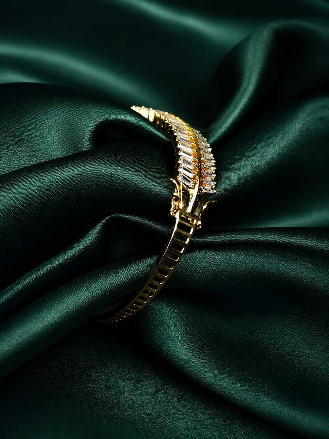 Zevar Club 22K Gold-Plated Handcrafted Leaf Cluster Design AAA Cubic Zirconia Studded Openable Bracelet