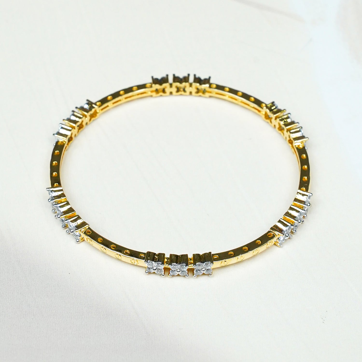 Zevar Club Set of 2 22K Gold-Plated Handcrafted AAA Cubic Zirconia Floral Cluster Premium Bangles